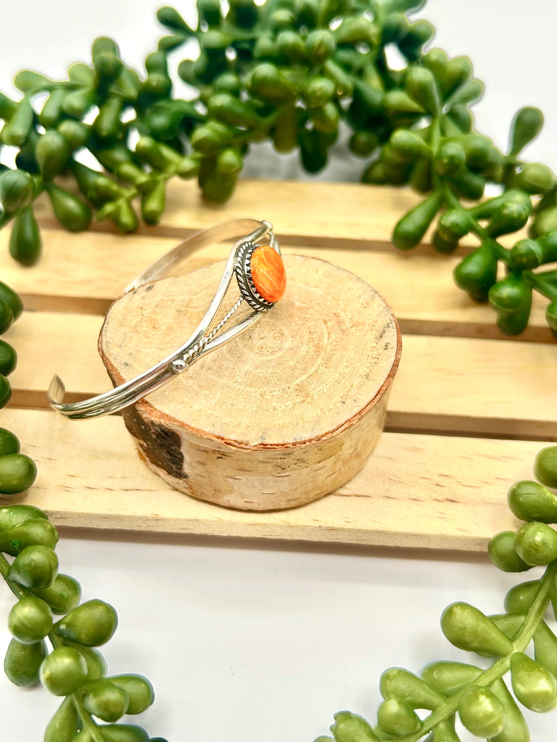Navajo Made Spiny Oyster & Sterling Silver Cuff Bracelet