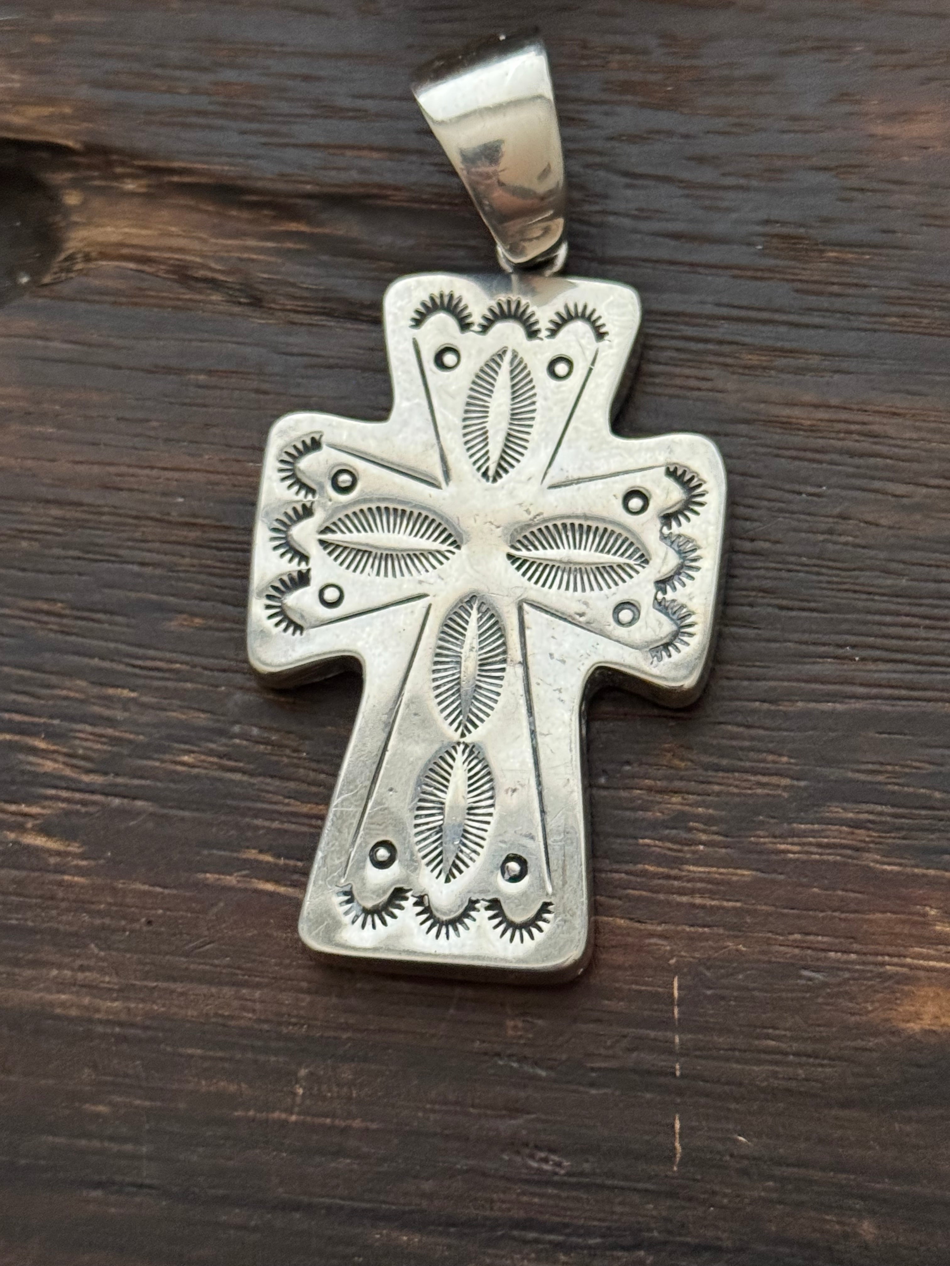 Navajo Made Multi Turquoise & Sterling Silver Cross Inlay Pendant