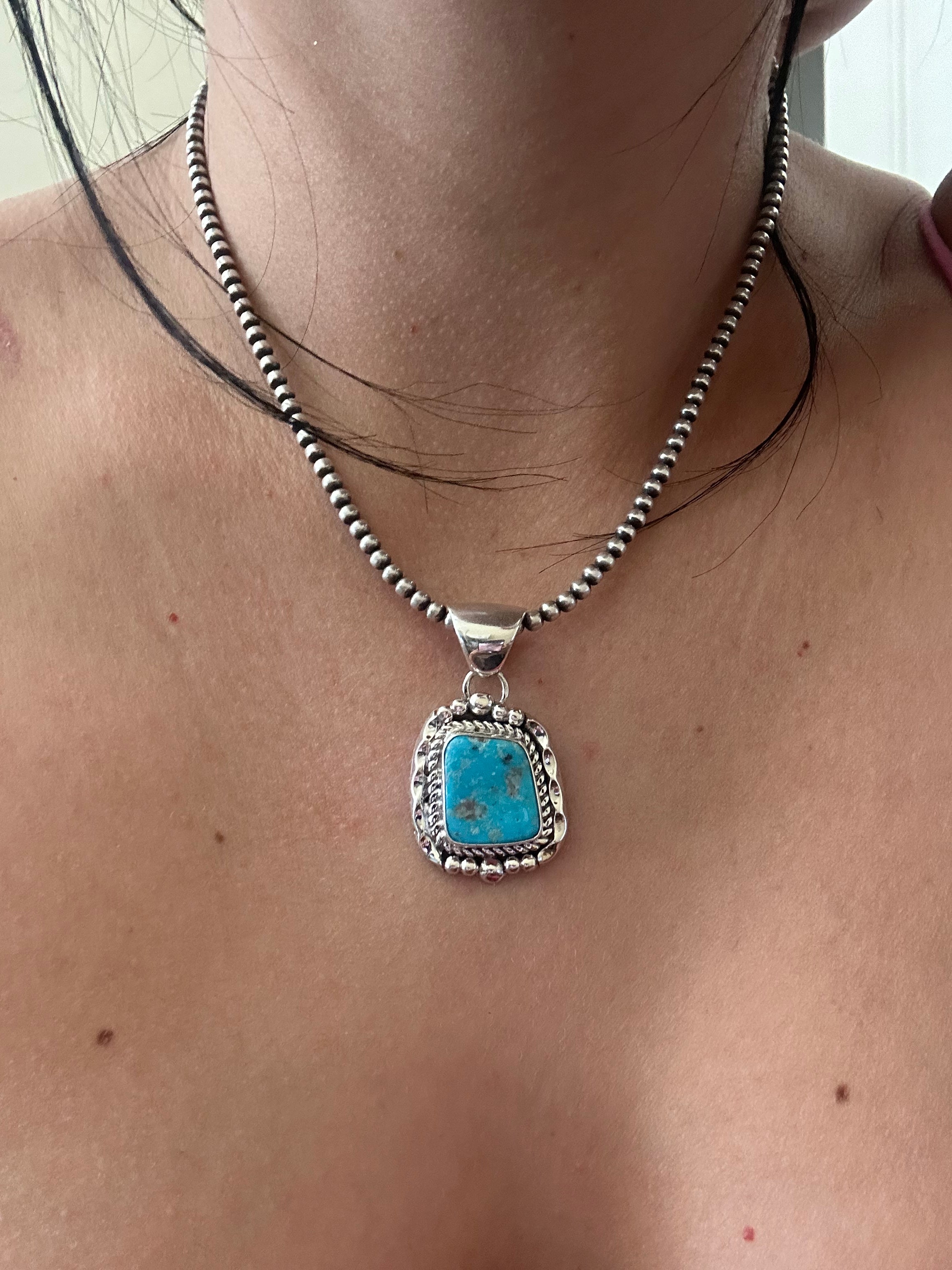 Eli Skeets Kingman Turquoise & Sterling Silver Pendant