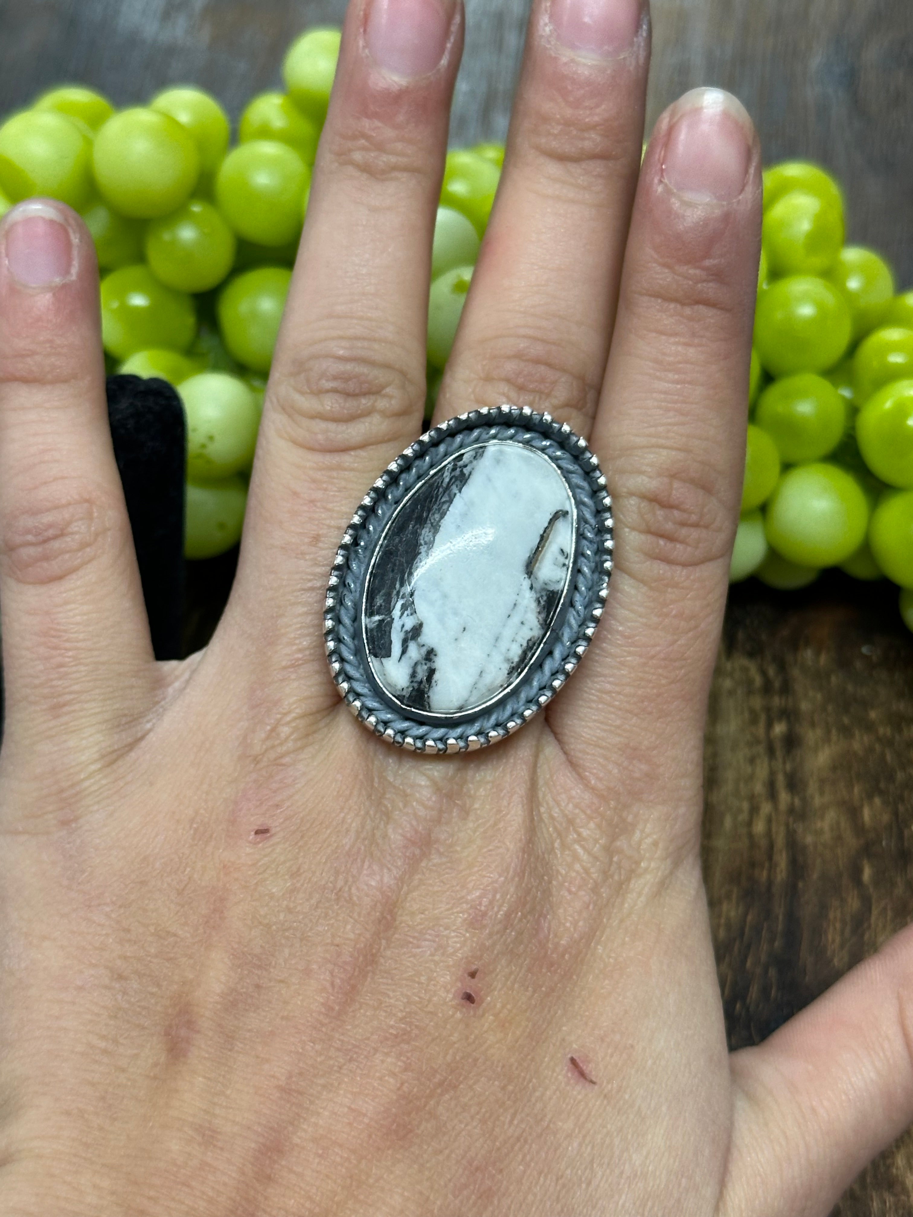 Navajo Made White Buffalo & Sterling Silver Adjustable Ring