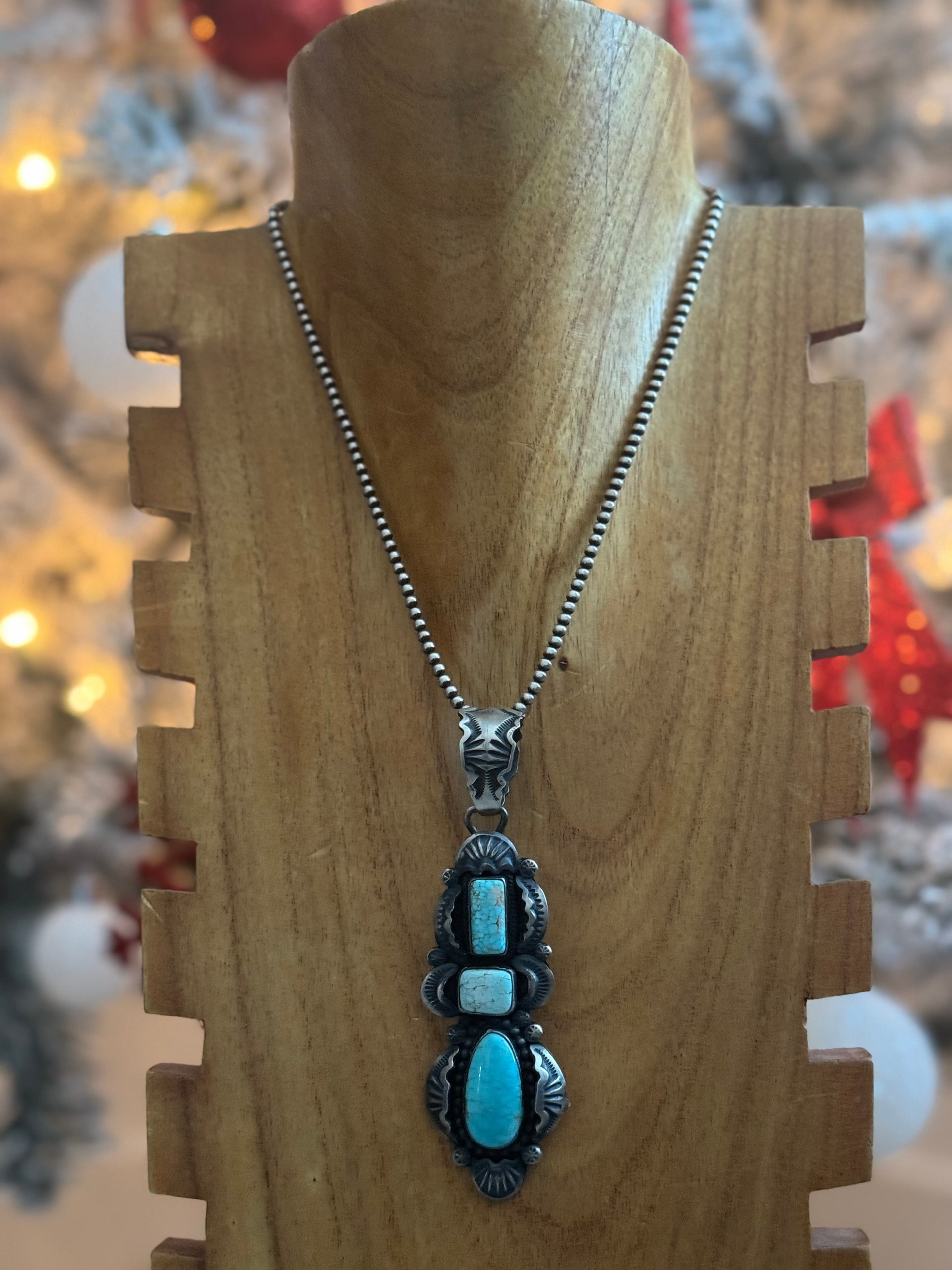 Gilbert Tom High Grade #8 Turquoise & Sterling Silver Pendant