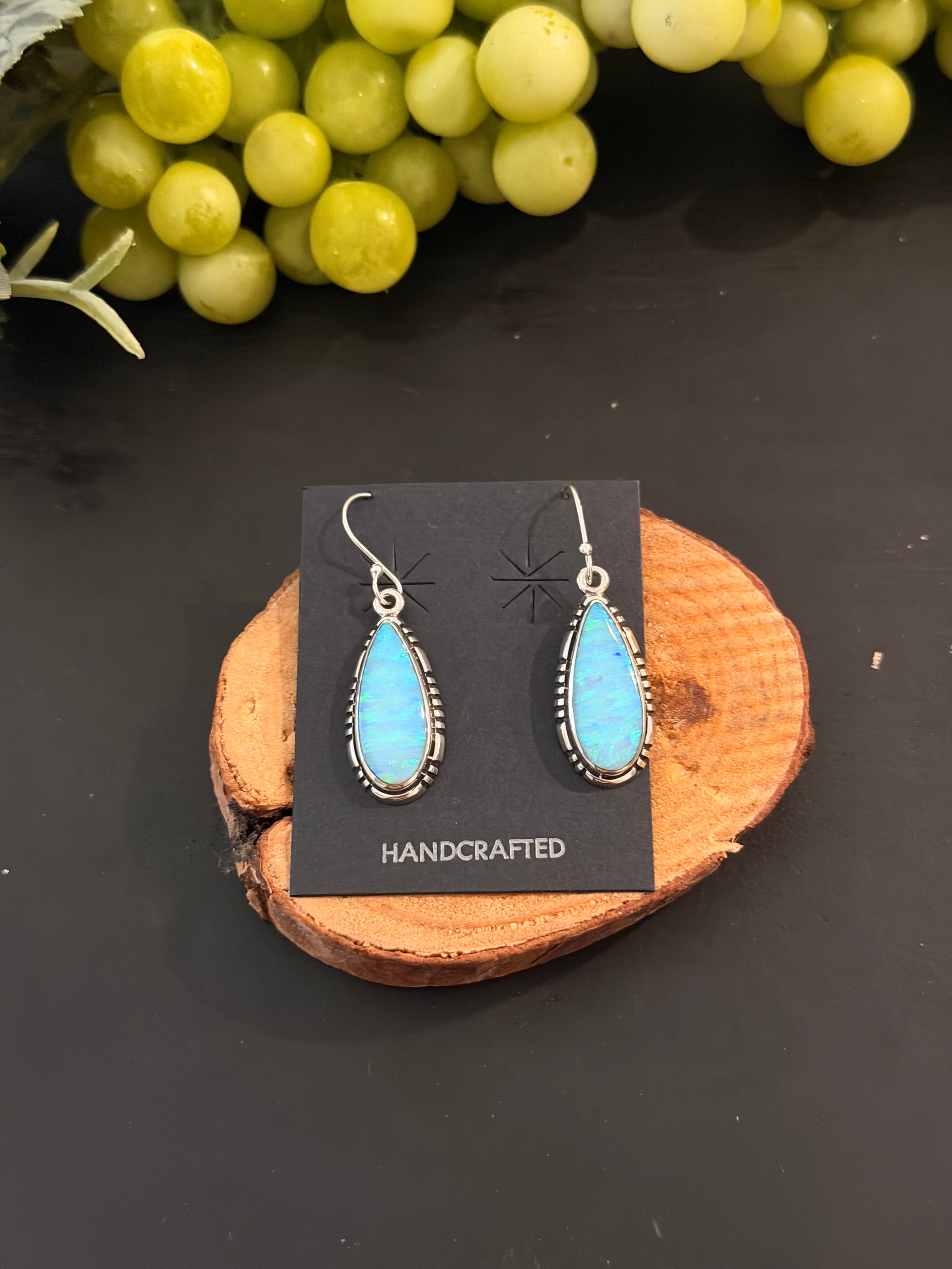 Navajo Made Opal (Man Made) & Sterling Silver Dangle Earrings