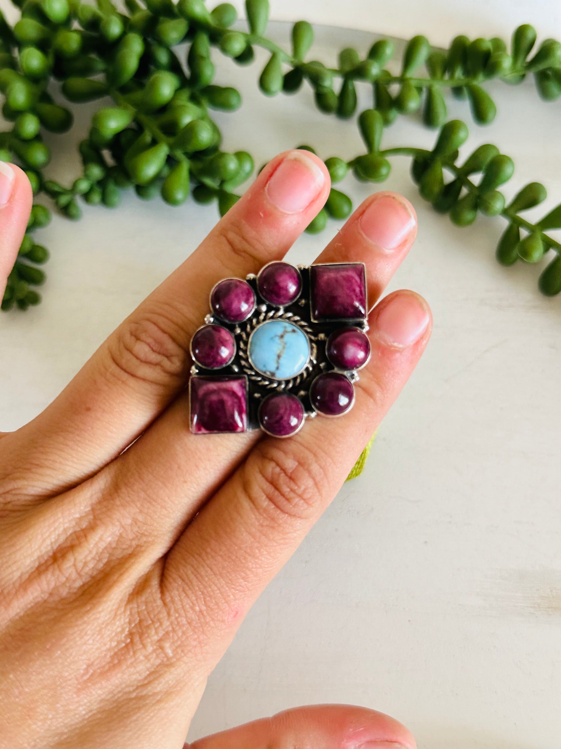 Southwest Handmade Multi Stone & Sterling Silver Adjustable Cluster Ring
