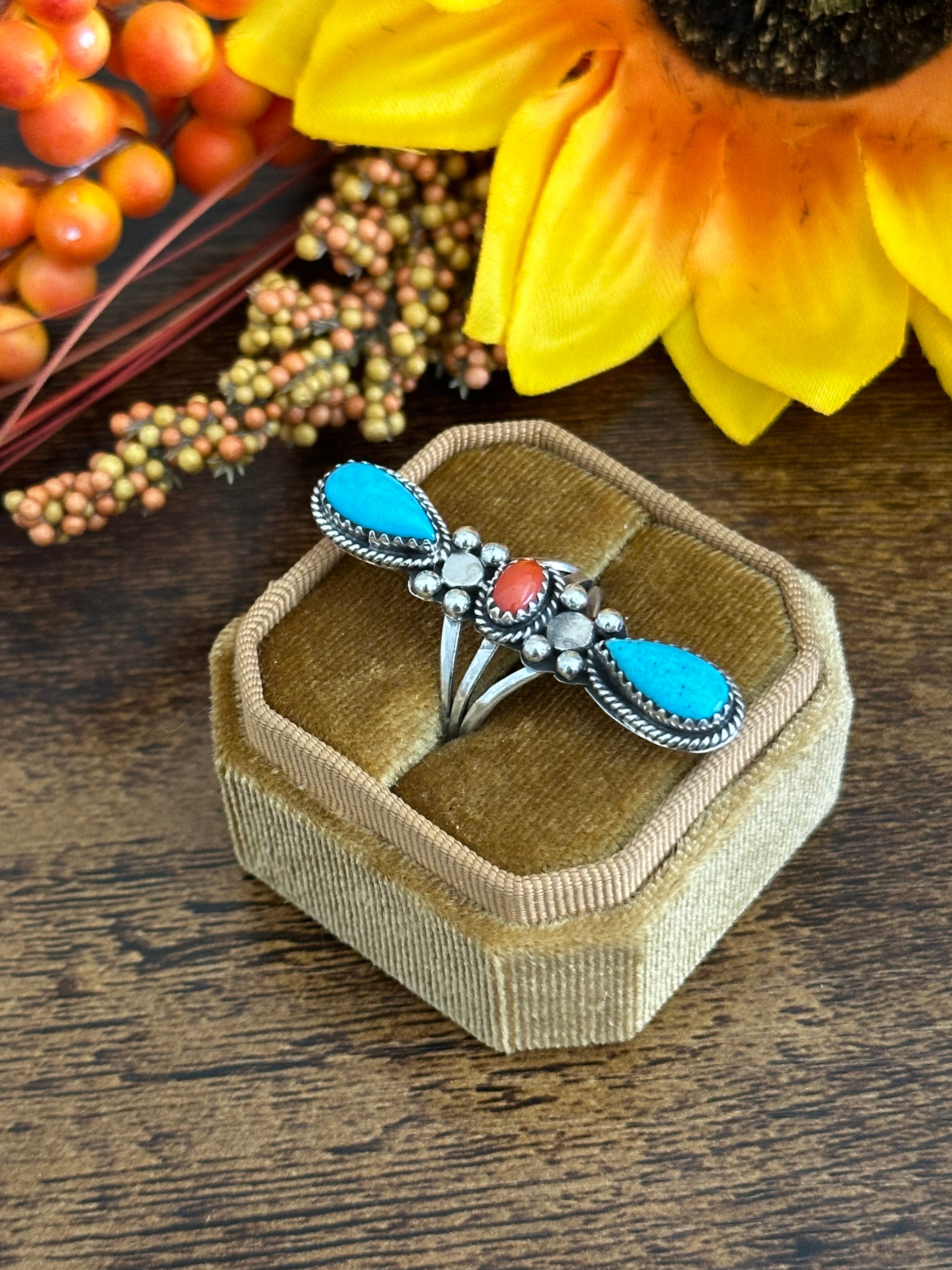 Navajo Made Multi Stone & Sterling Silver Ring