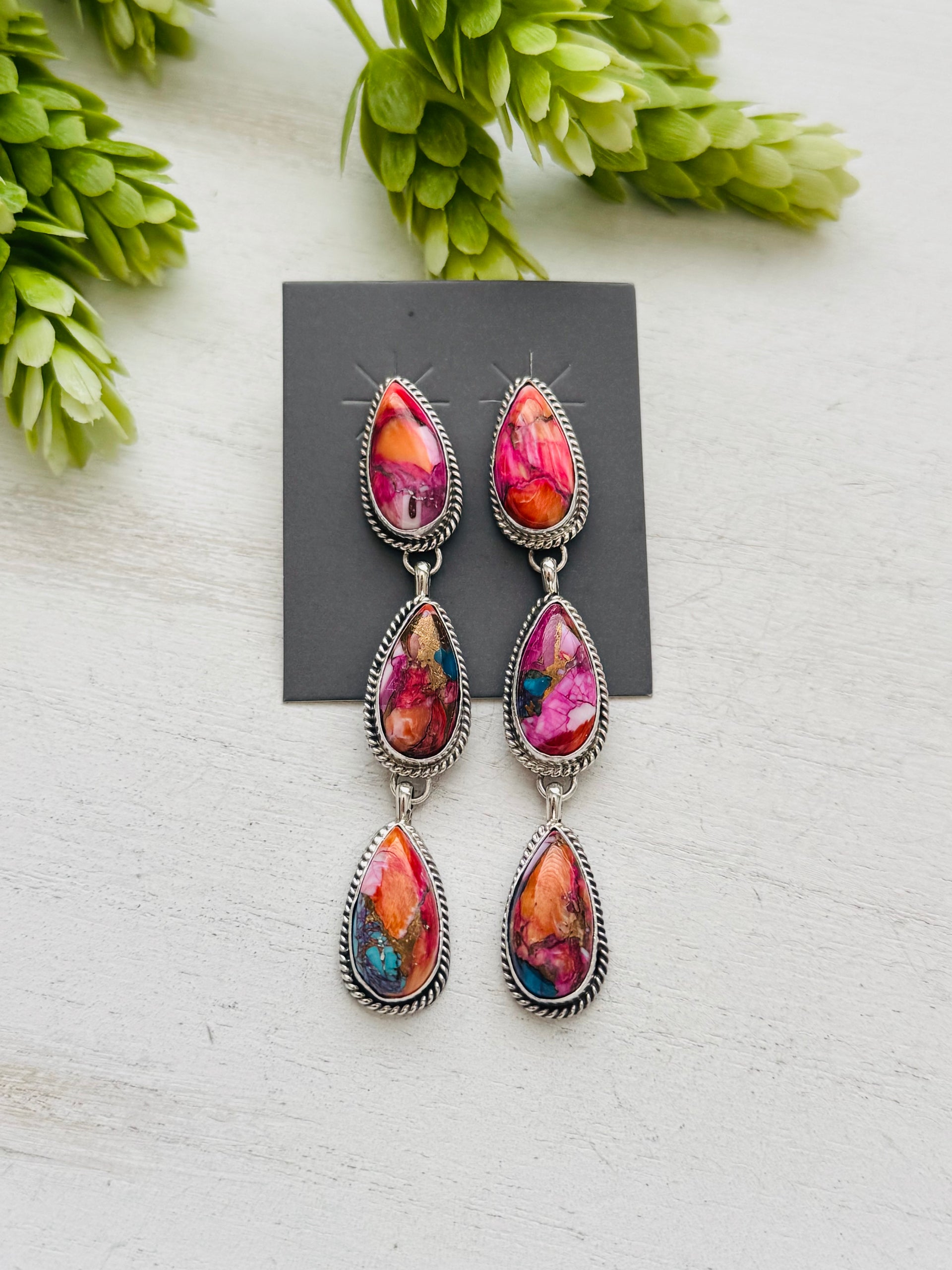 Navajo Made Pink Mohave Turquoise & Sterling Silver Post Earrings