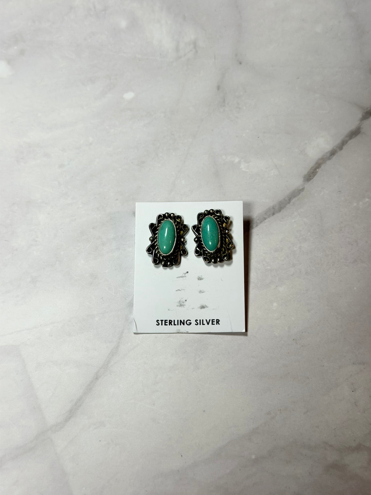 Navajo Made Kingman Turquoise & Sterling Silver Post Earrings