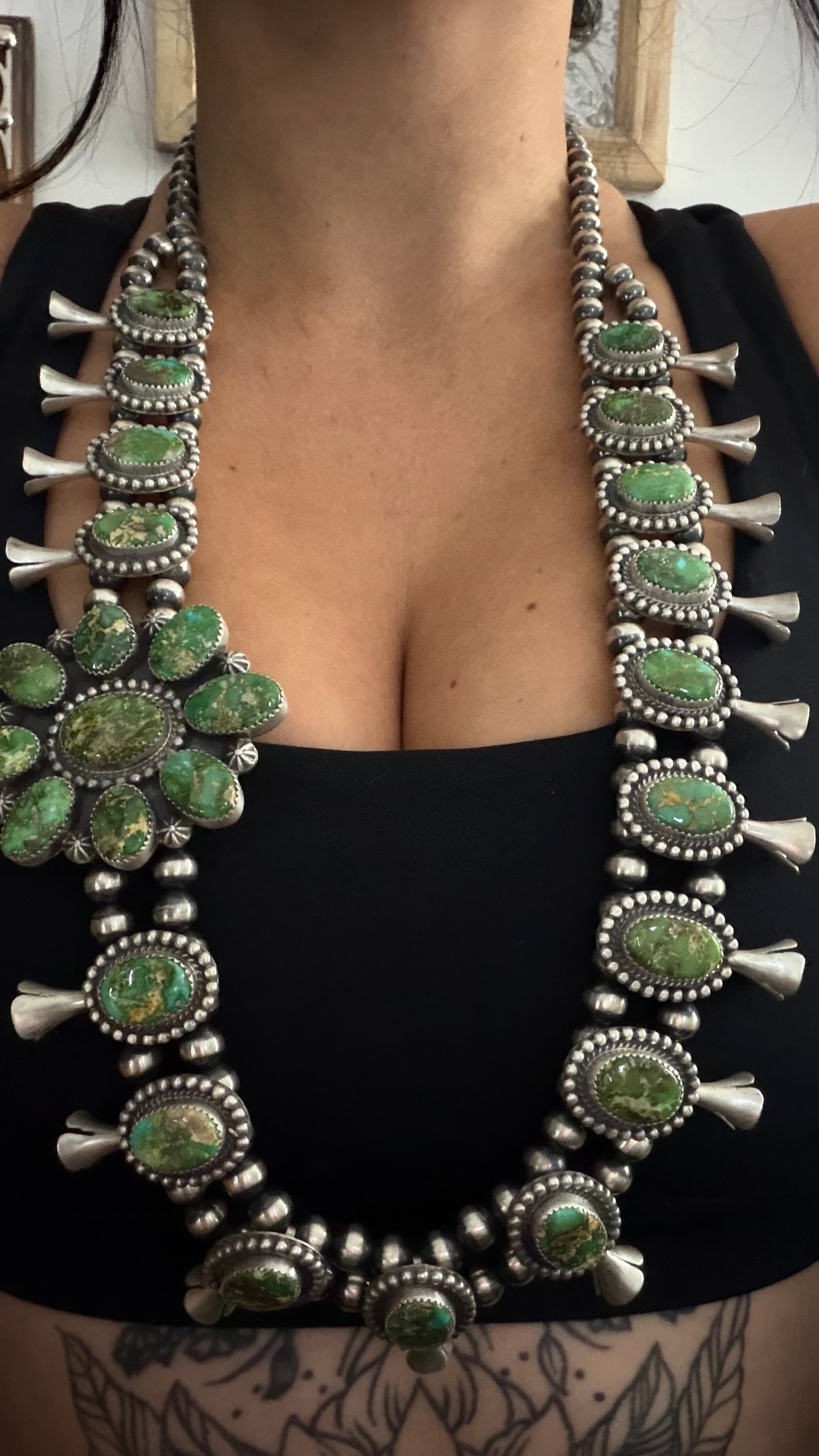 Charles Johnson Sonoran Gold Turquoise & Sterling Silver Cluster Blossom Necklace Set