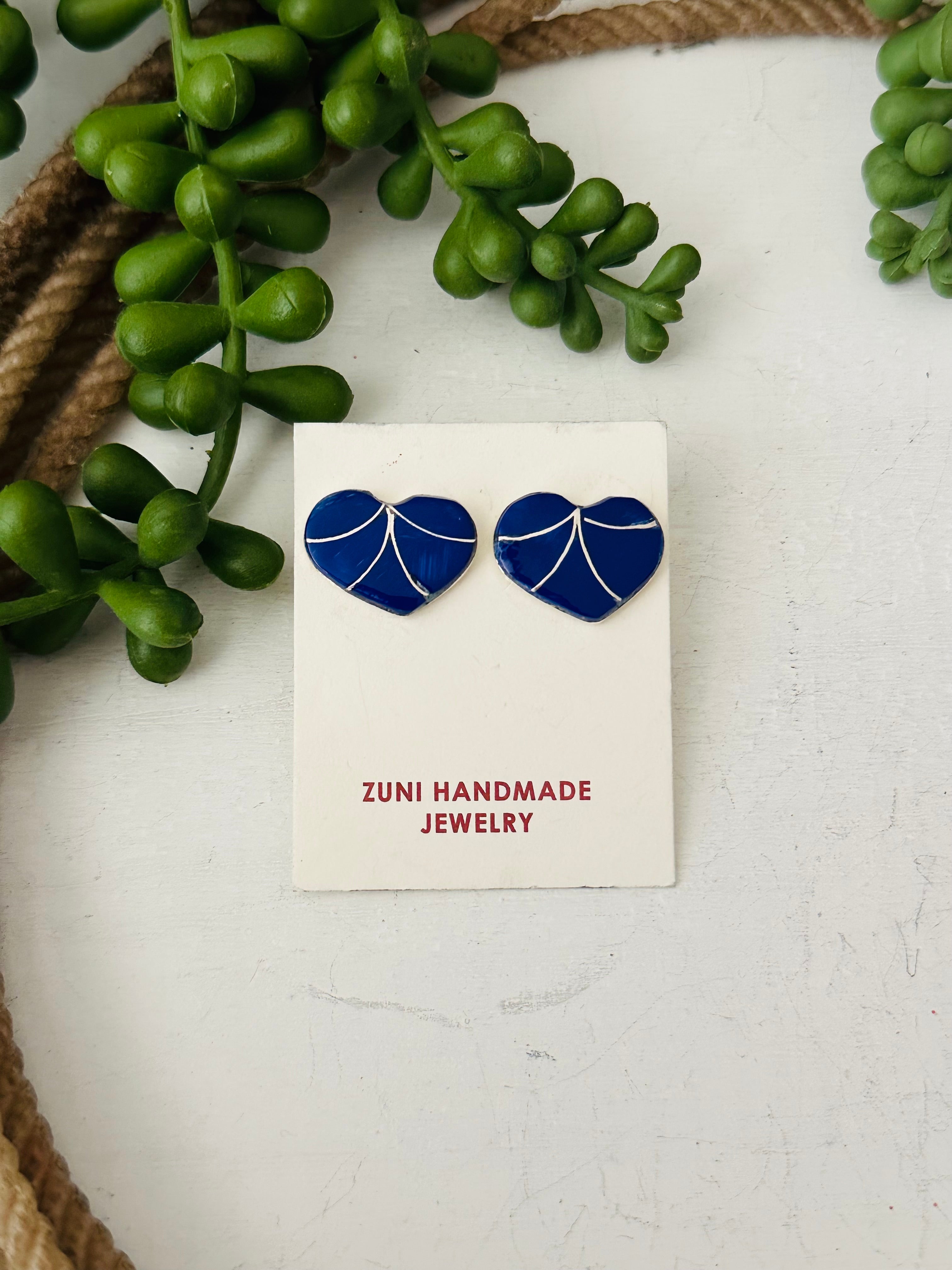 Karen Lalio Lapis & Sterling Silver Inlay Heart Post Earrings