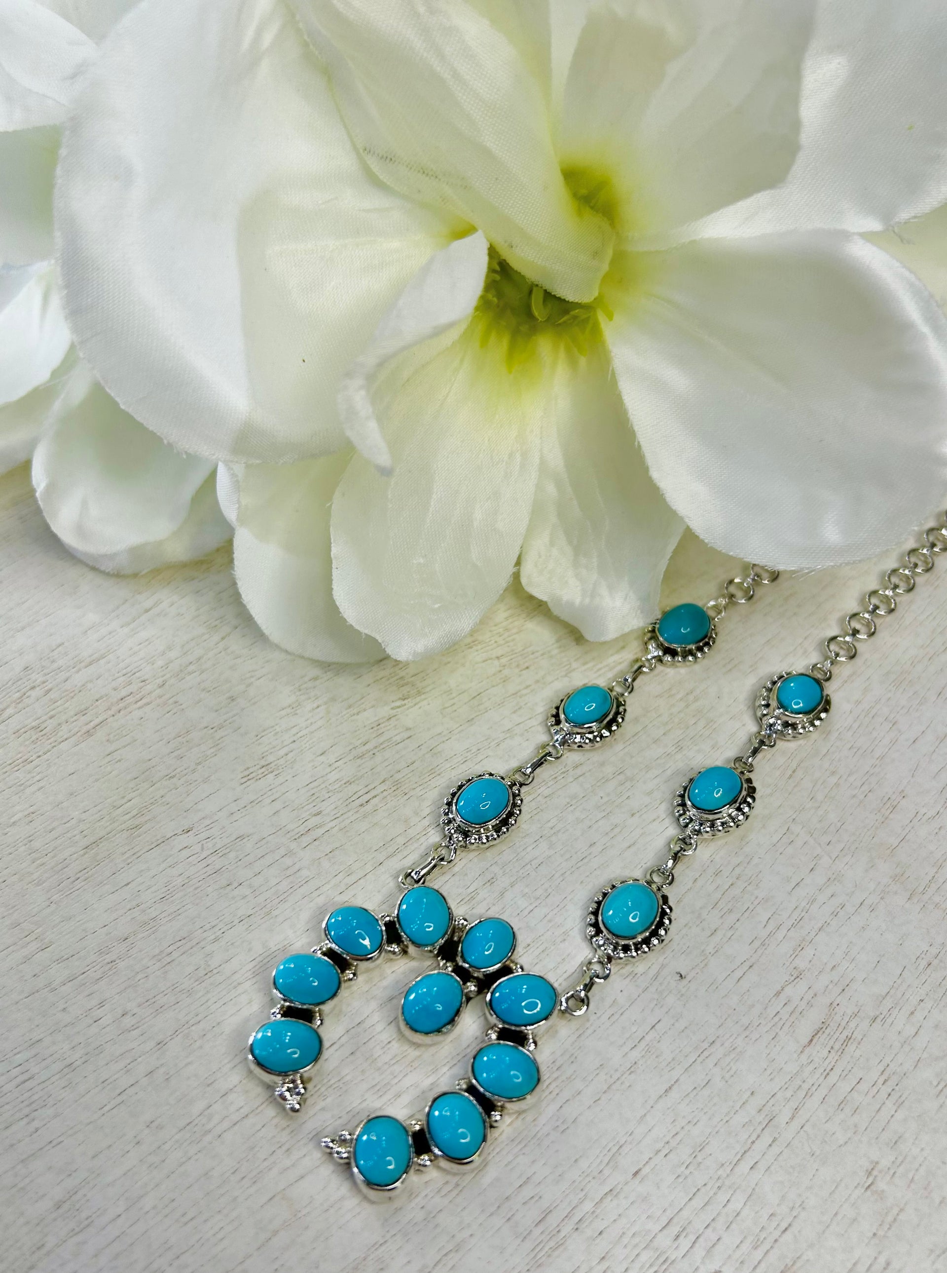 Southwest Made Kingman Turquoise & Sterling Silver Cluster Necklace