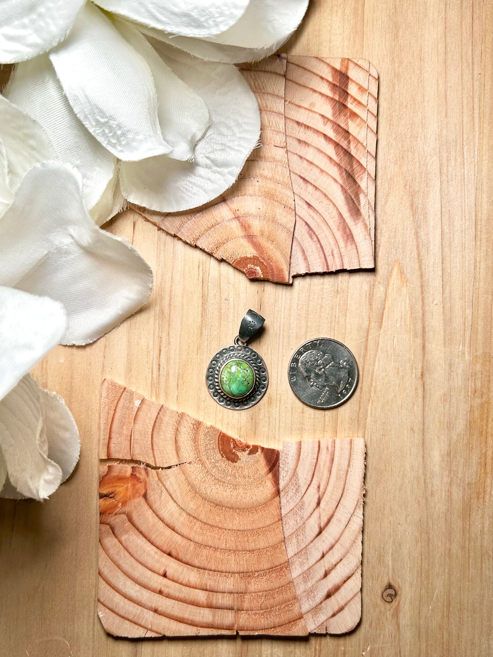 Navajo Made Sonoran Gold Turquoise & Sterling Silver Pendant