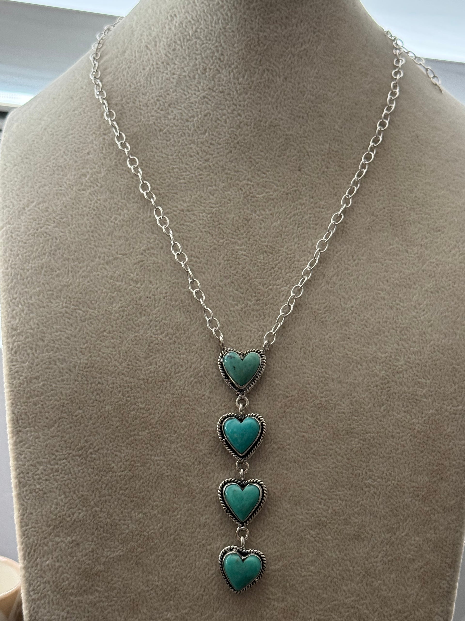 Southwest Handmade Kingman Turquoise & Sterling Silver Heart Necklace