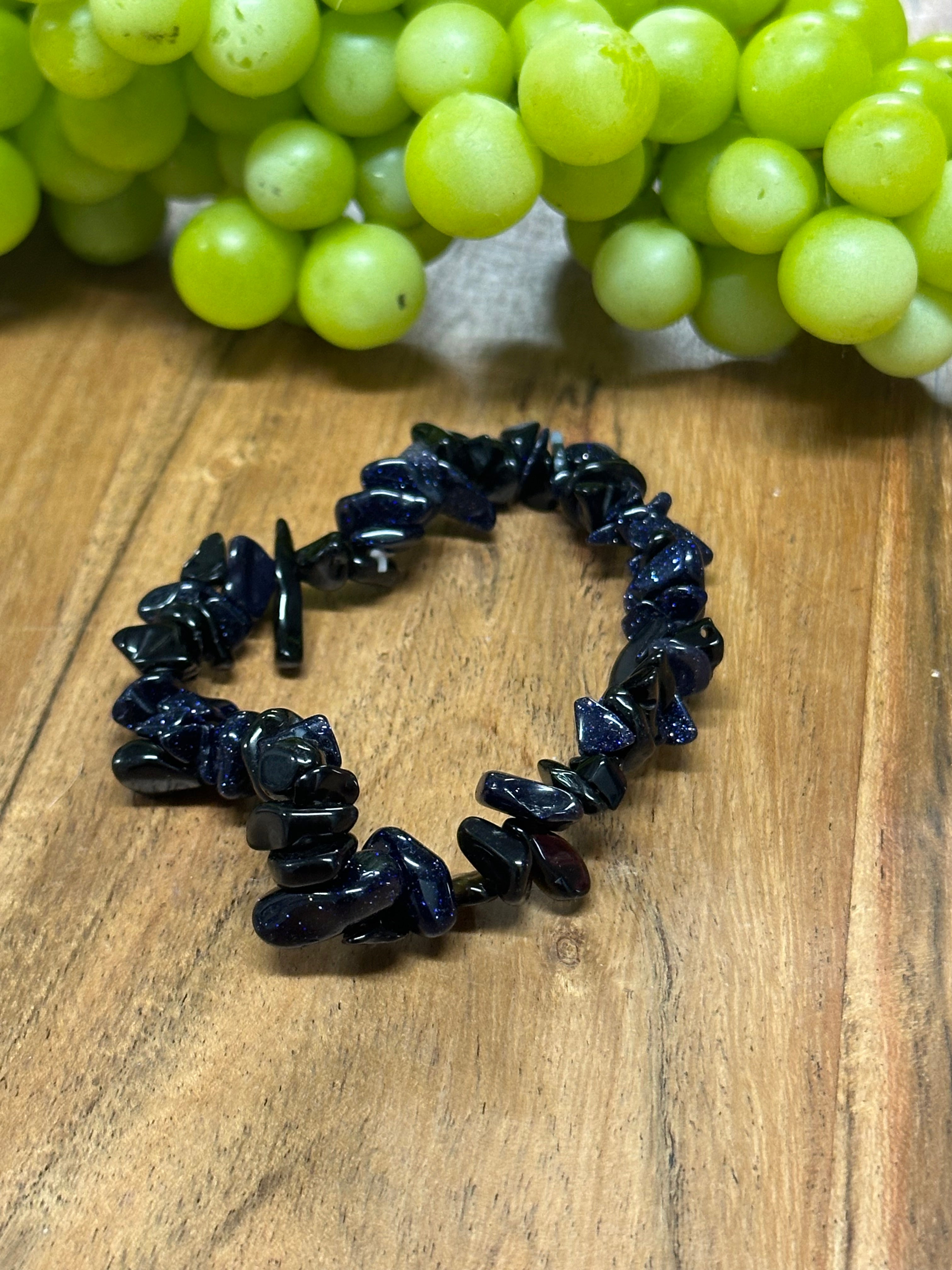 Southwest Strung Onyx & Blue Gold Stone Bracelet