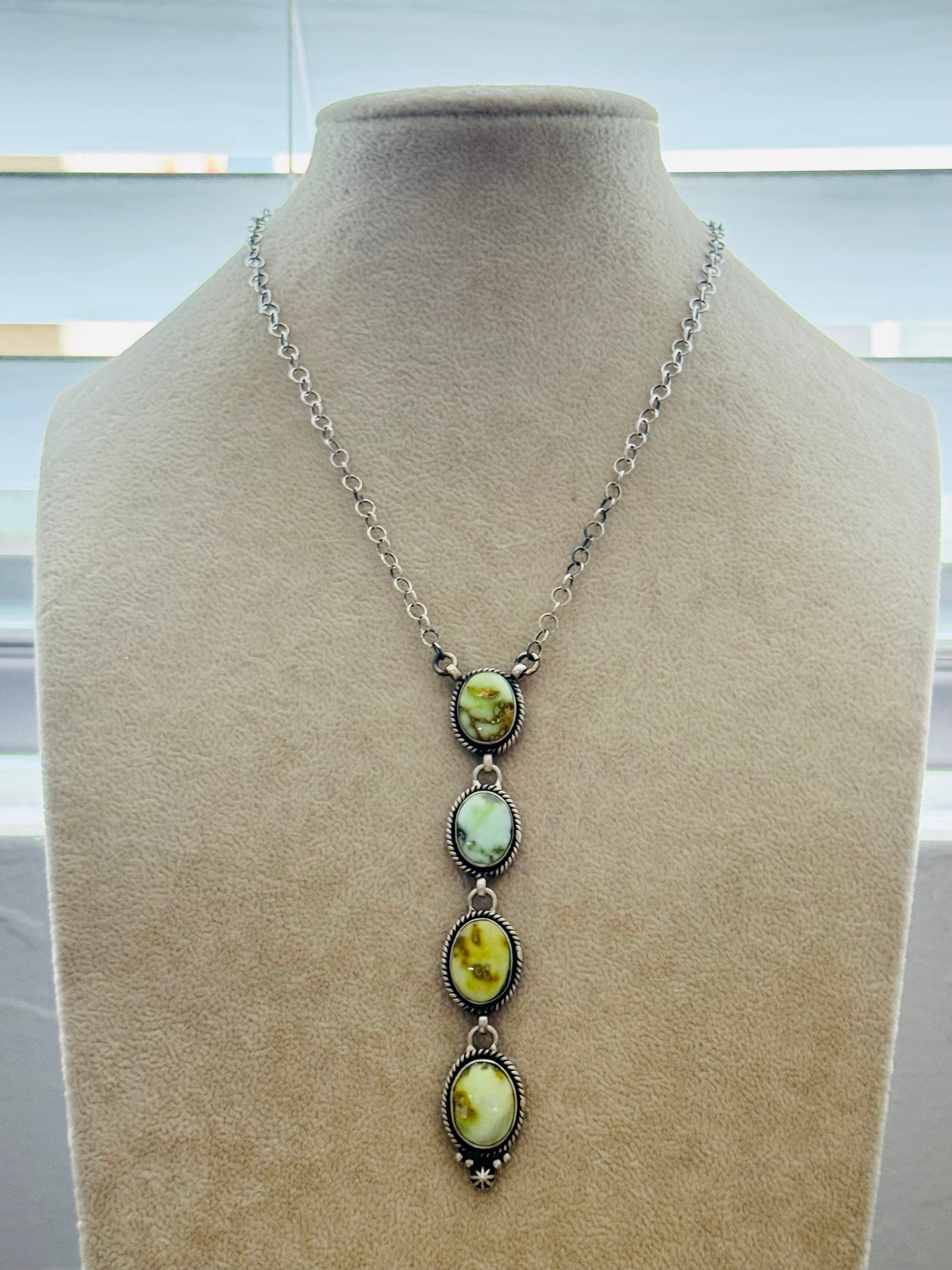 Southwest Handmade Palomino Variscite & Sterling Silver Necklace