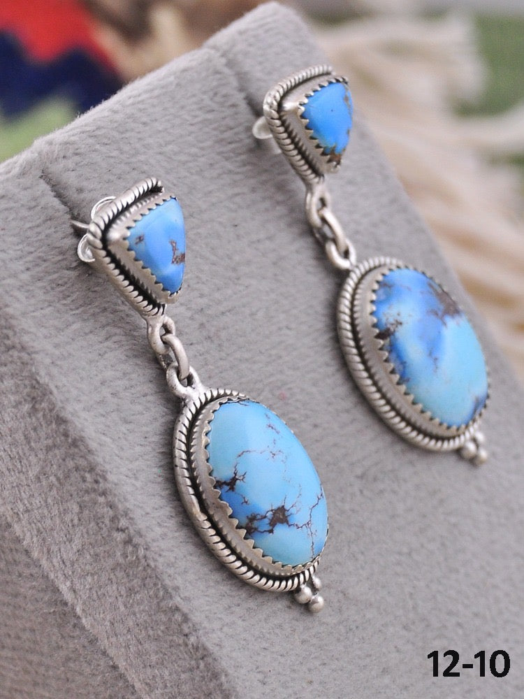 Southwest Handmade Golden Hill’s Turquoise & Sterling Silver Post Dangle Earrings