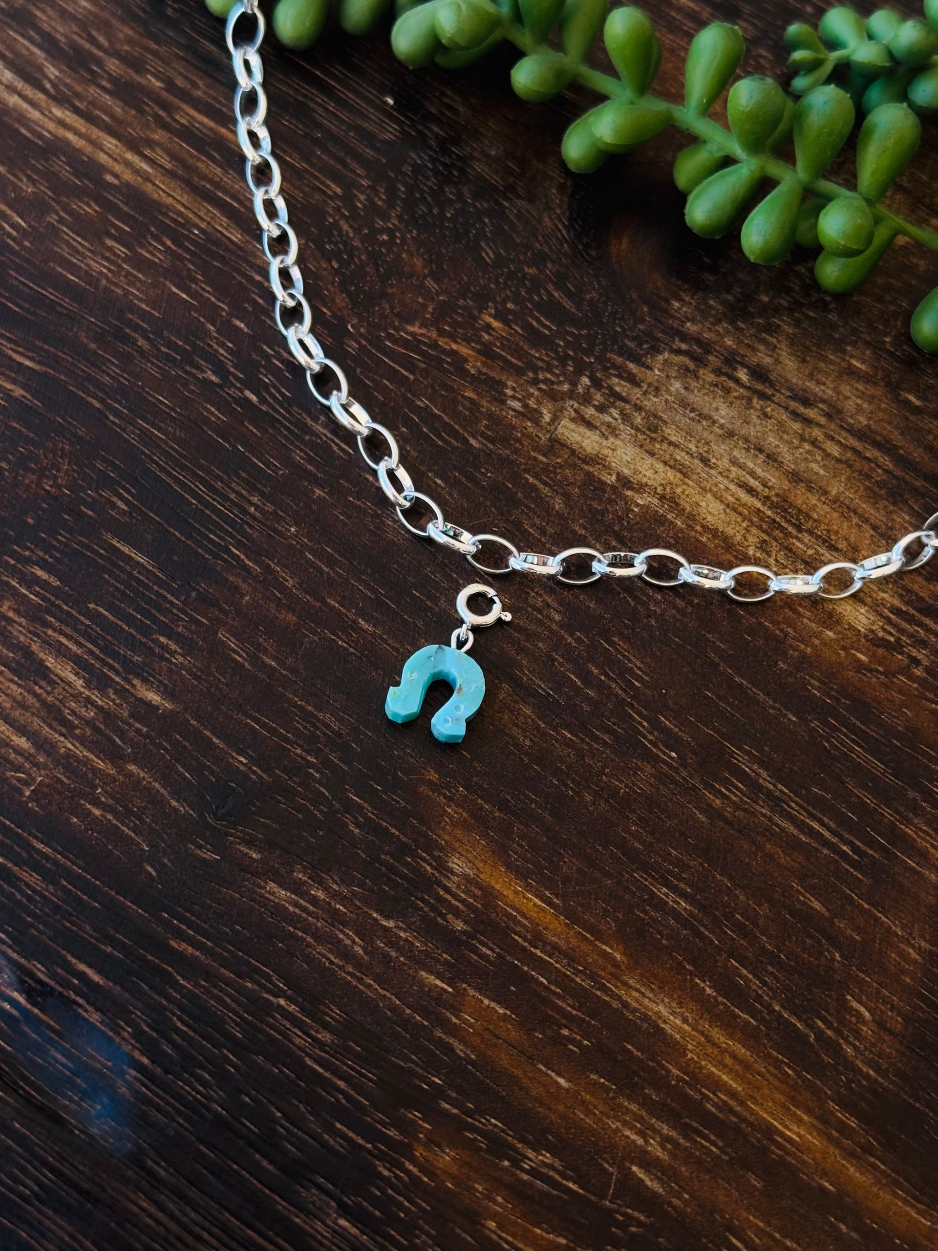 Navajo Made Mohave Turquoise & Sterling Silver Horse Shoe Charms