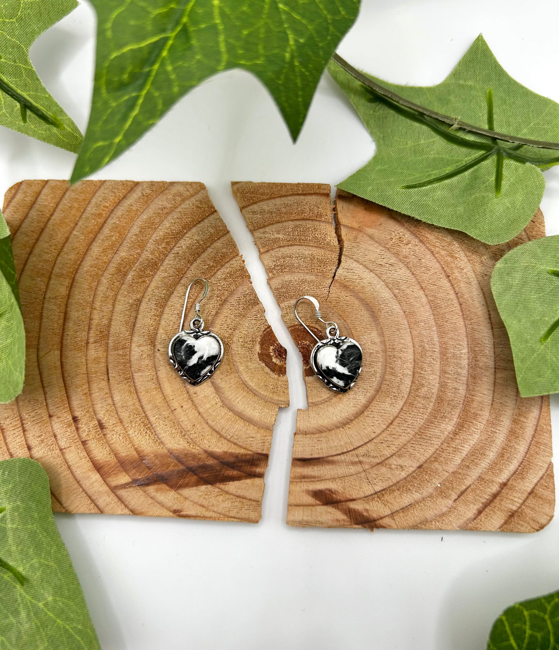 Navajo Made White Buffalo & Sterling Silver Hook Dangle Earrings