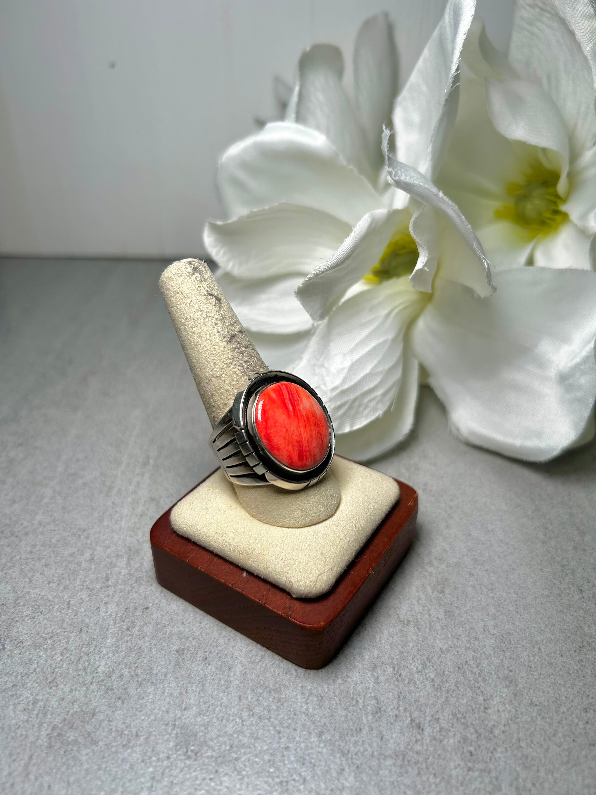 Navajo Made Spiny Oyster &  Sterling Silver Ring Size 10.5