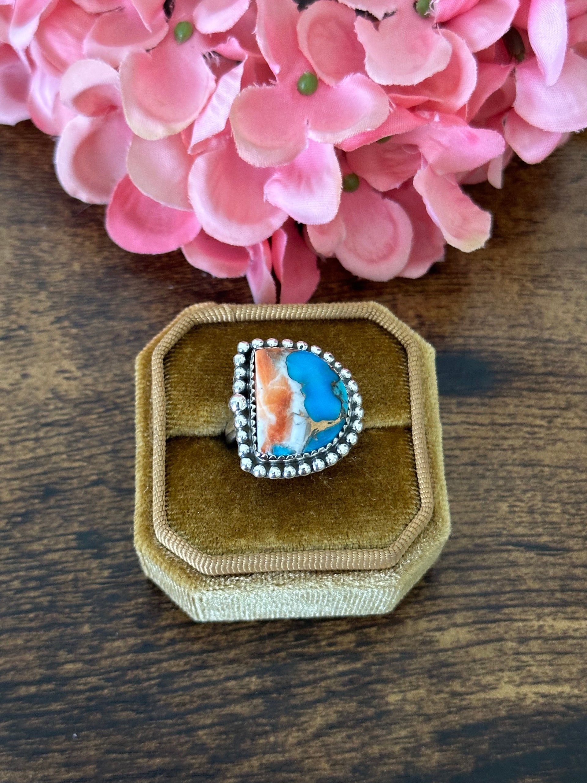 Southwest Handmade Mohave Turquoise & Sterling Silver Ring Size 7