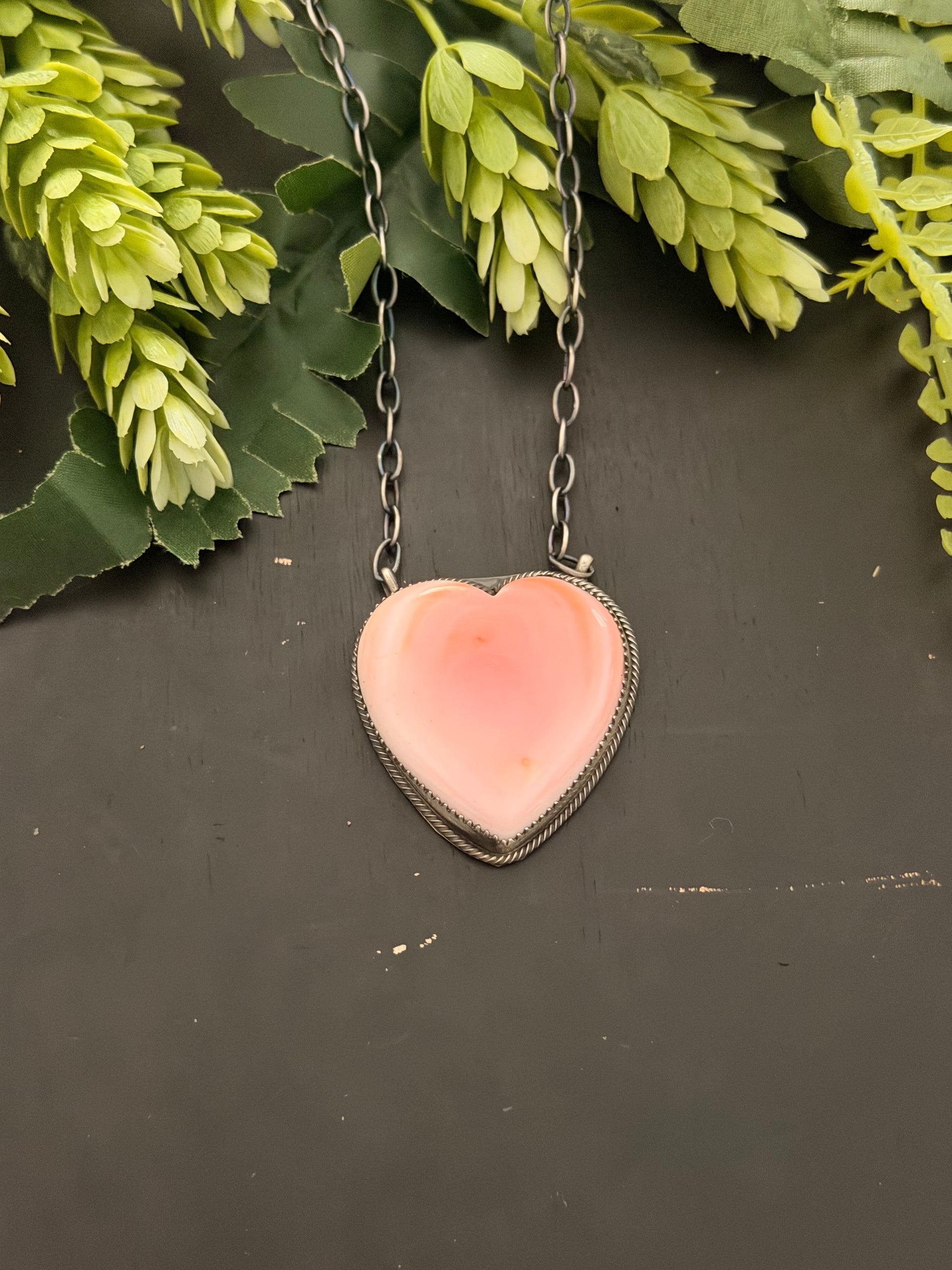 Tia Long Pink Conch & Sterling Silver Heart Necklace