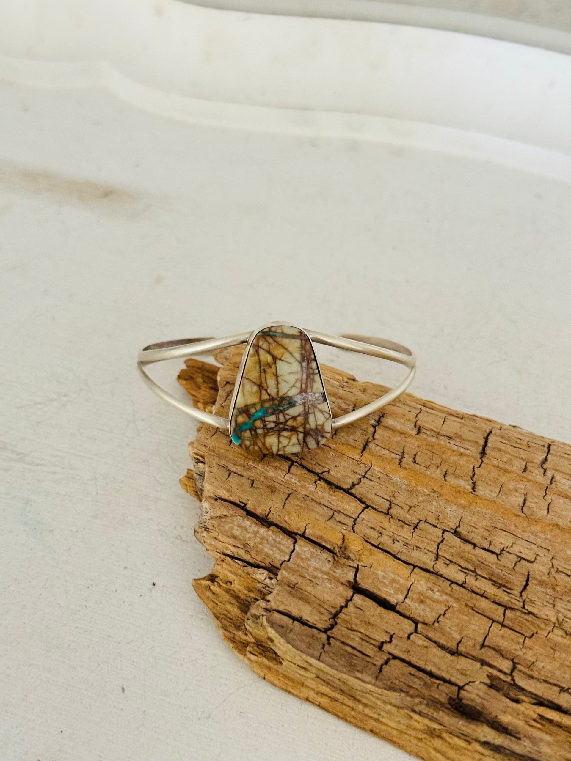 Navajo Made Royston Ribbon Turquoise & Sterling Silver Cuff Bracelet