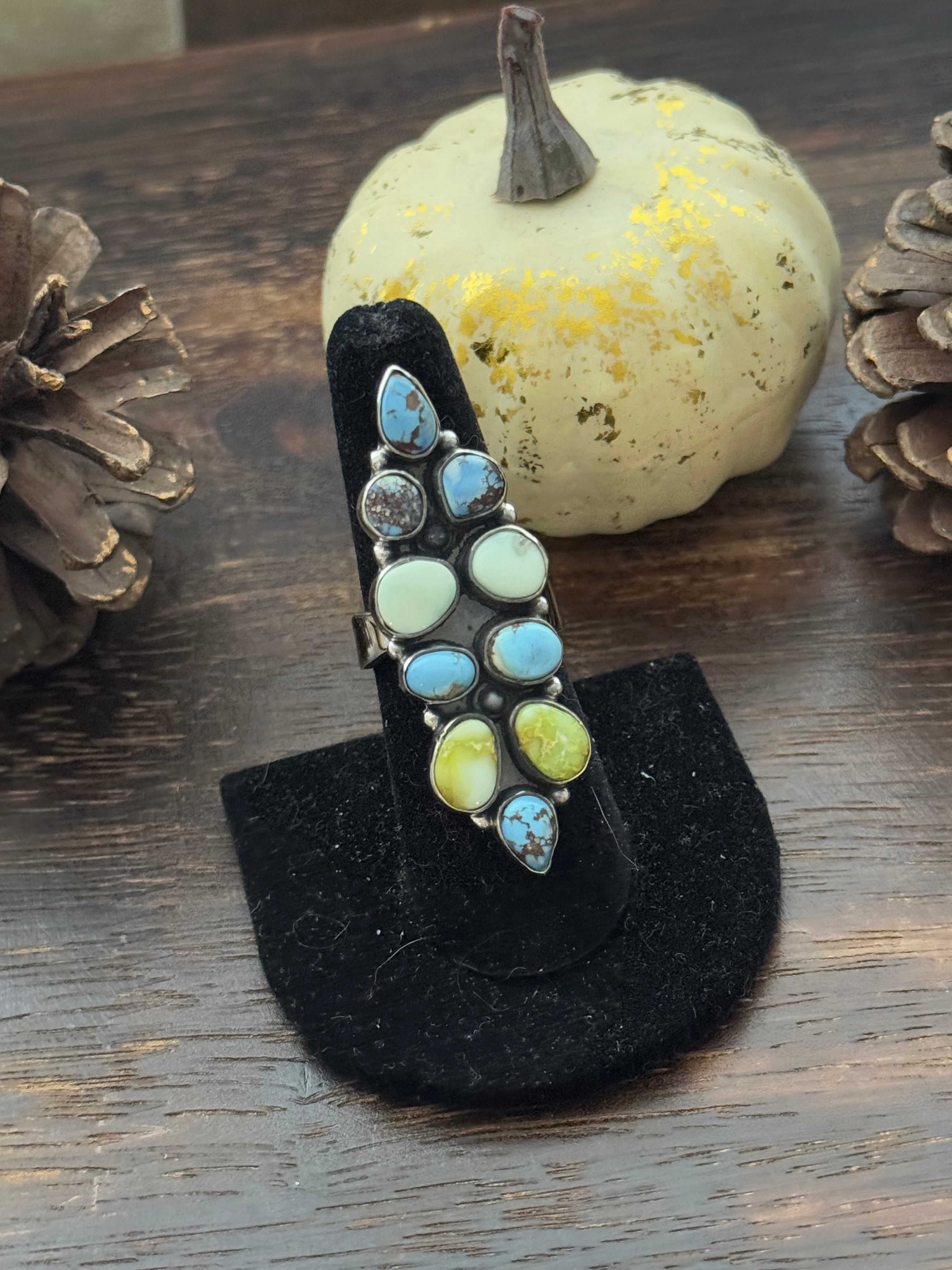 Southwest Handmade Multi Stone & Sterling Silver Adjustable Ring