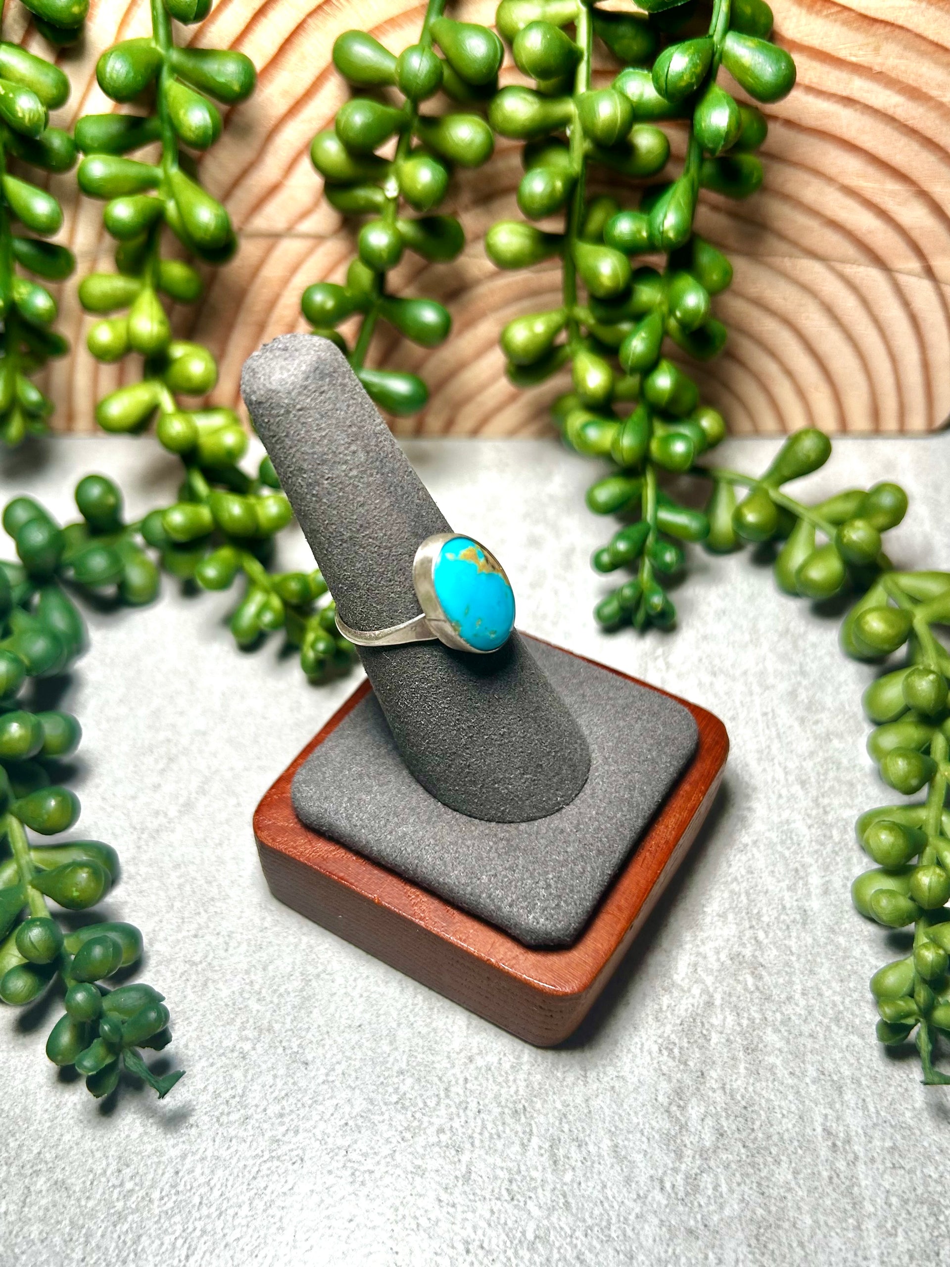 Navajo Made Kingman Turquoise & Sterling Silver Ring Size 7.25