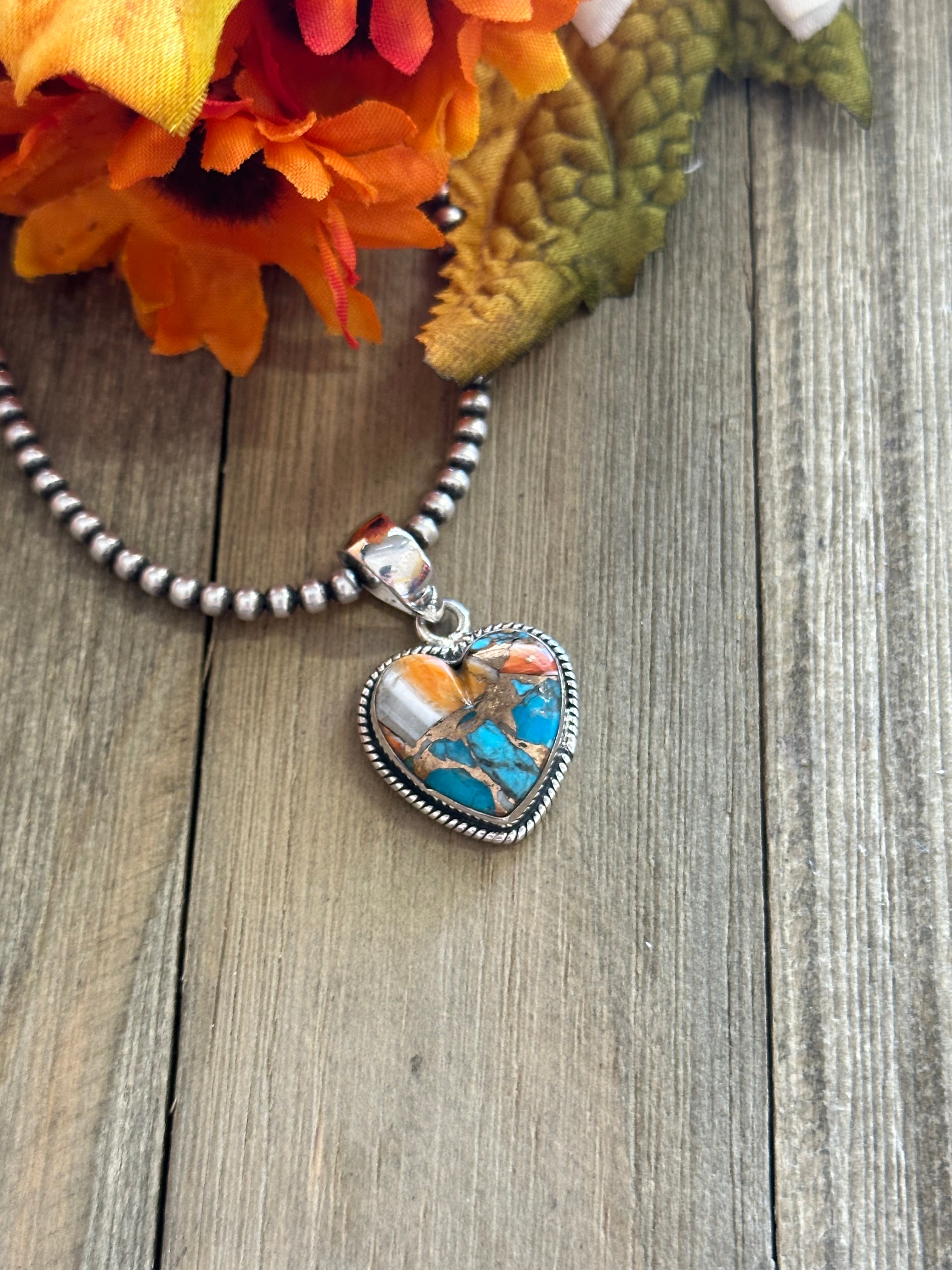 Southwest Handmade Mohave Turquoise & Sterling Silver Heart Pendant