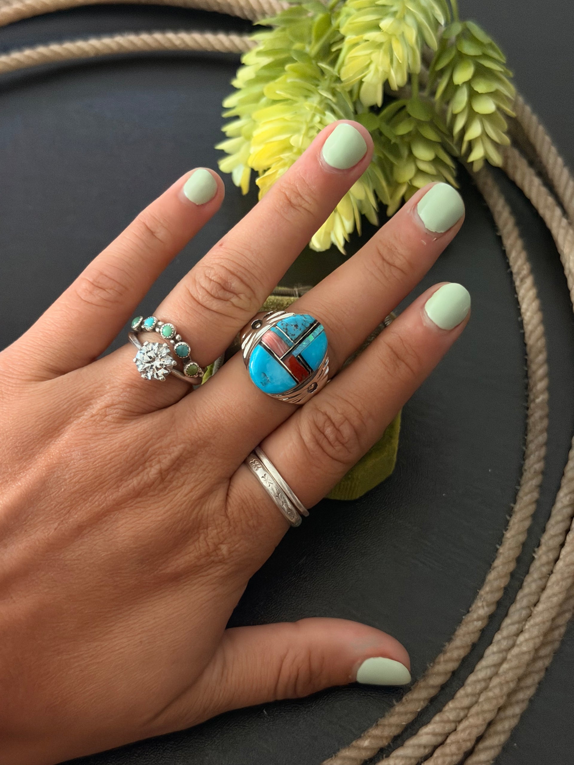 Mary Lincoln Multi Stone & Sterling Silver Inlay Ring Size 11.75