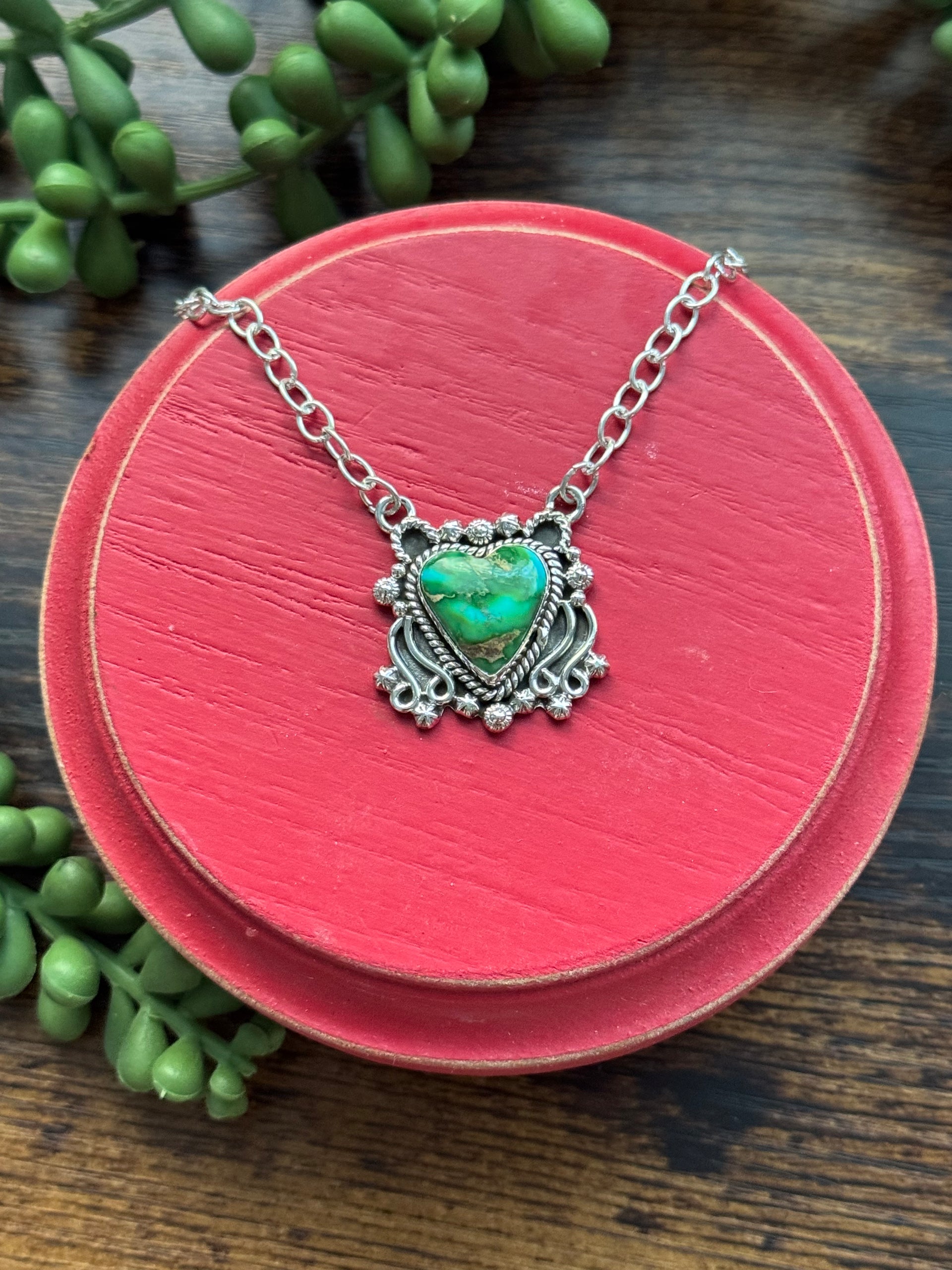 Southwest Made Sonoran Mountain Turquoise & Sterling Silver Heart Necklace