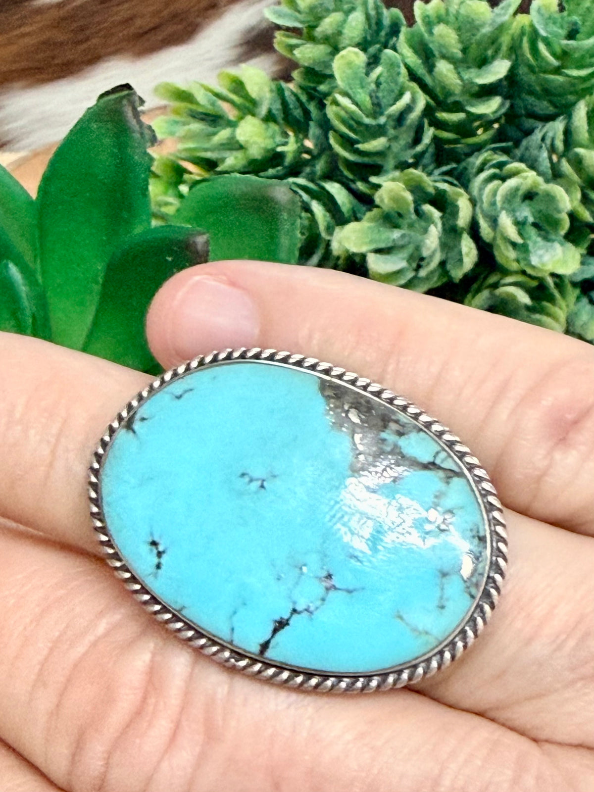Southwest Handmade Turquoise & Sterling Silver Size 7.25