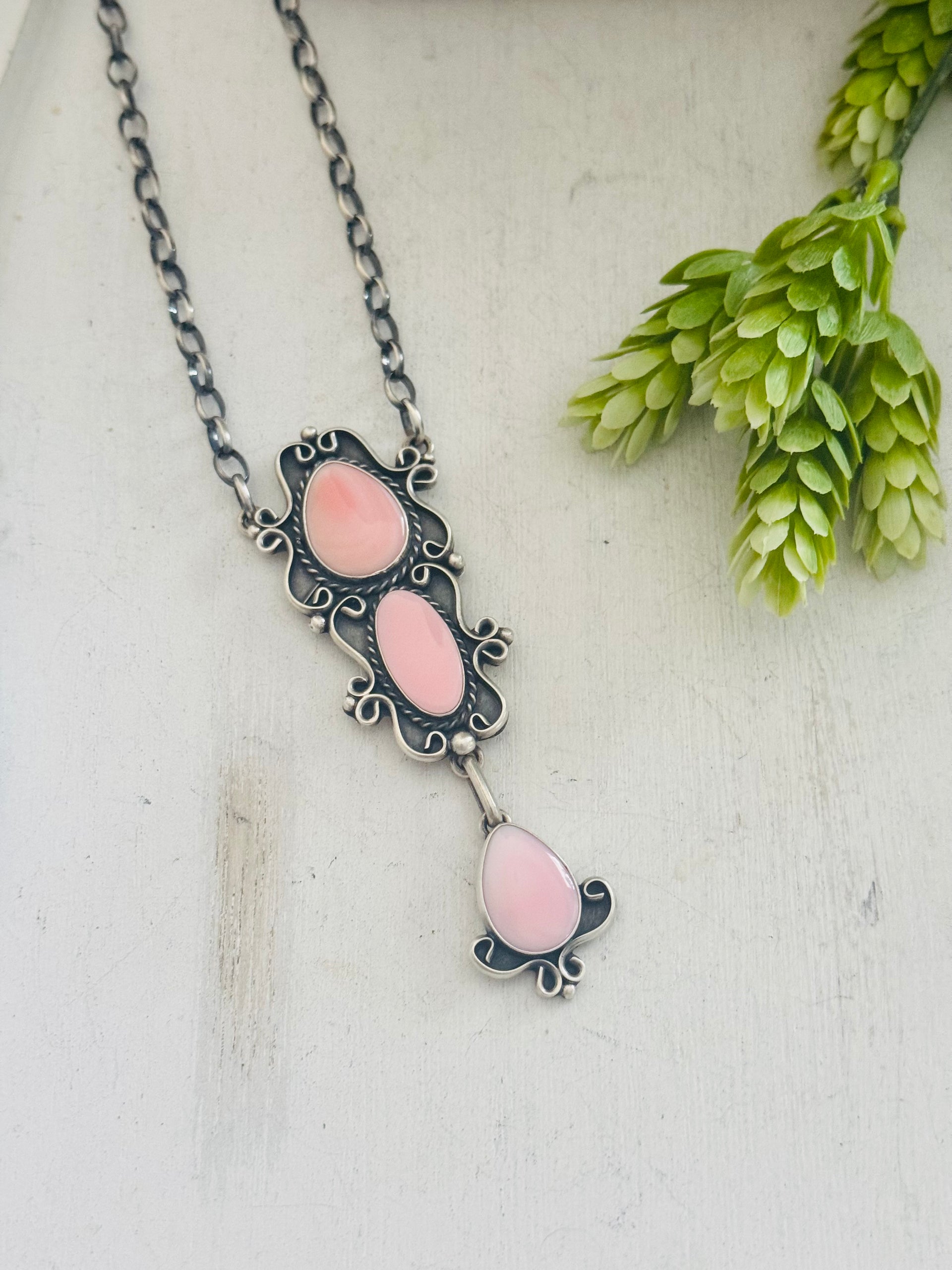 Larry Kaye Pink Conch & Sterling Silver Necklace