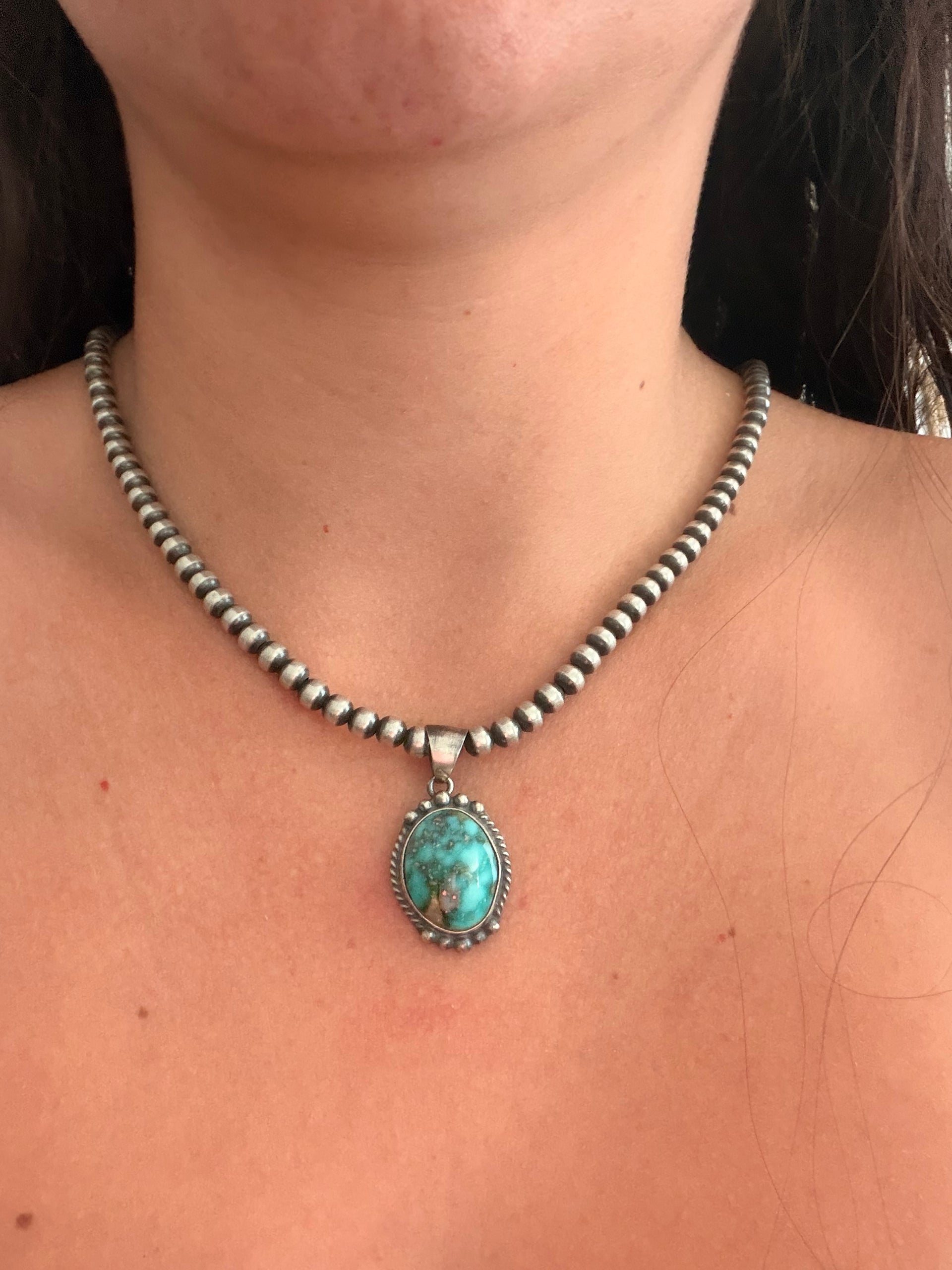Navajo Made Sonoran Mountain Turquoise & Sterling Silver Pendant