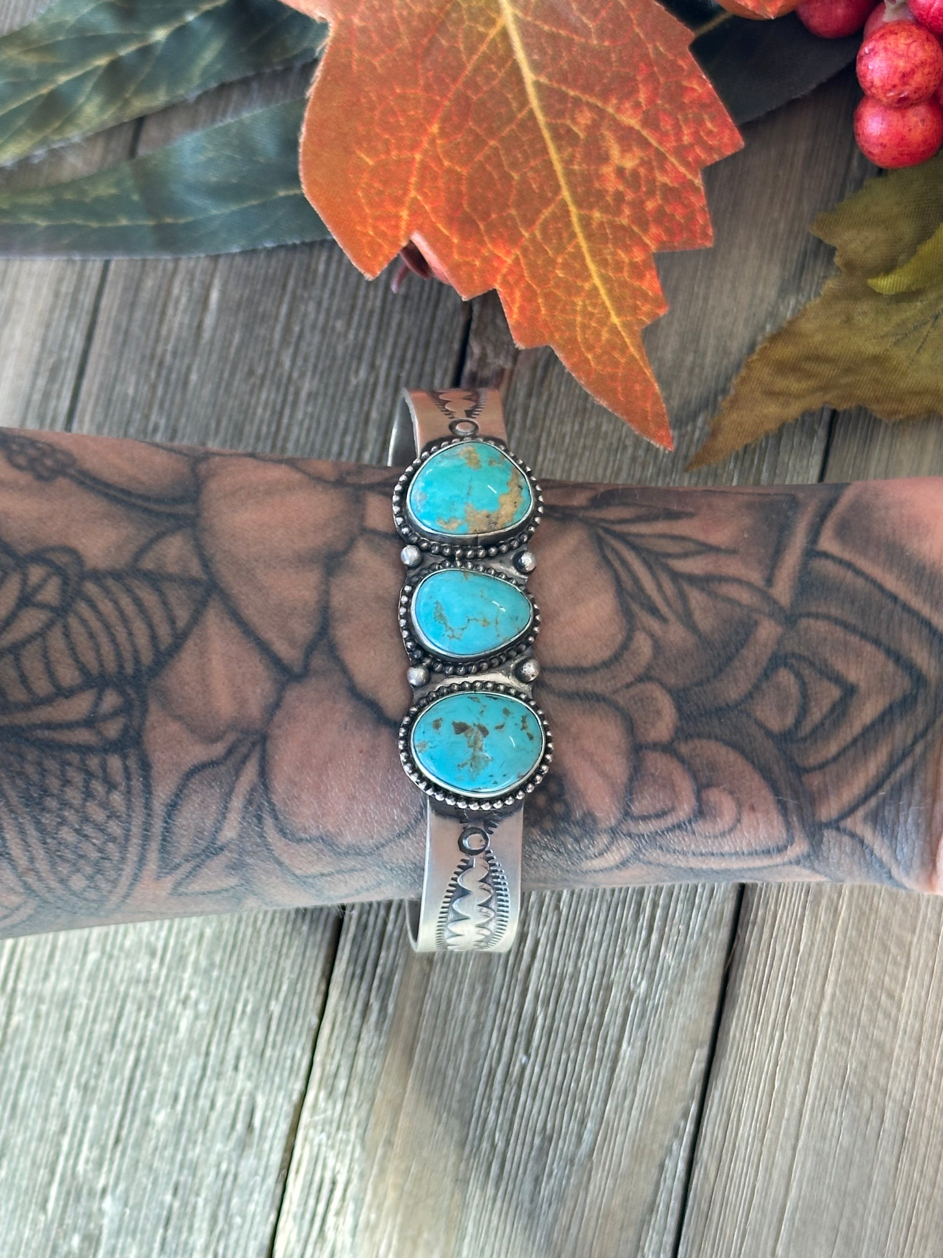 Navajo Made Kingman Turquoise & Sterling Silver Cuff Bracelet