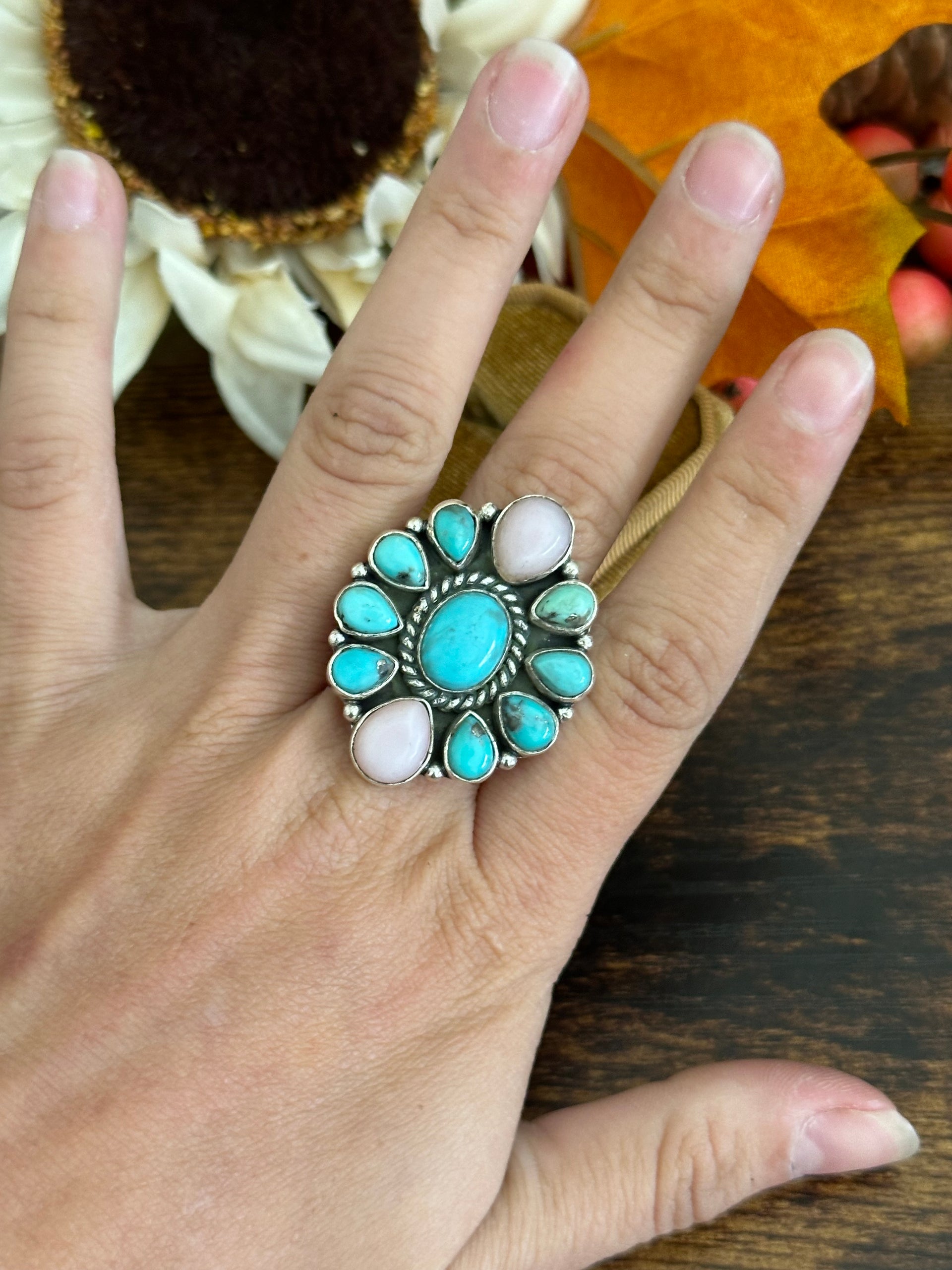 Southwest Handmade Multi Stone & Sterling Silver Adjustable Ring