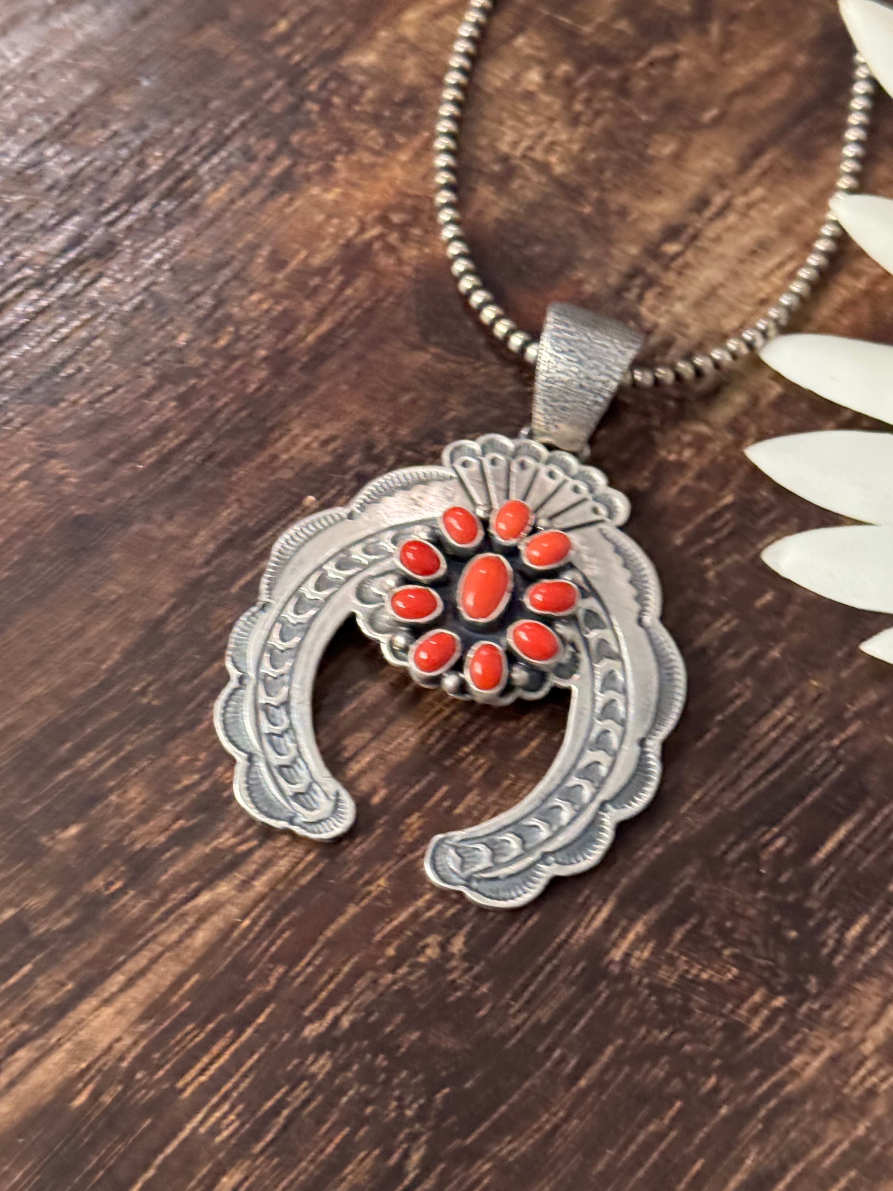 Ray Bennett Mediterranean Coral & Sterling Silver Naja Pendant