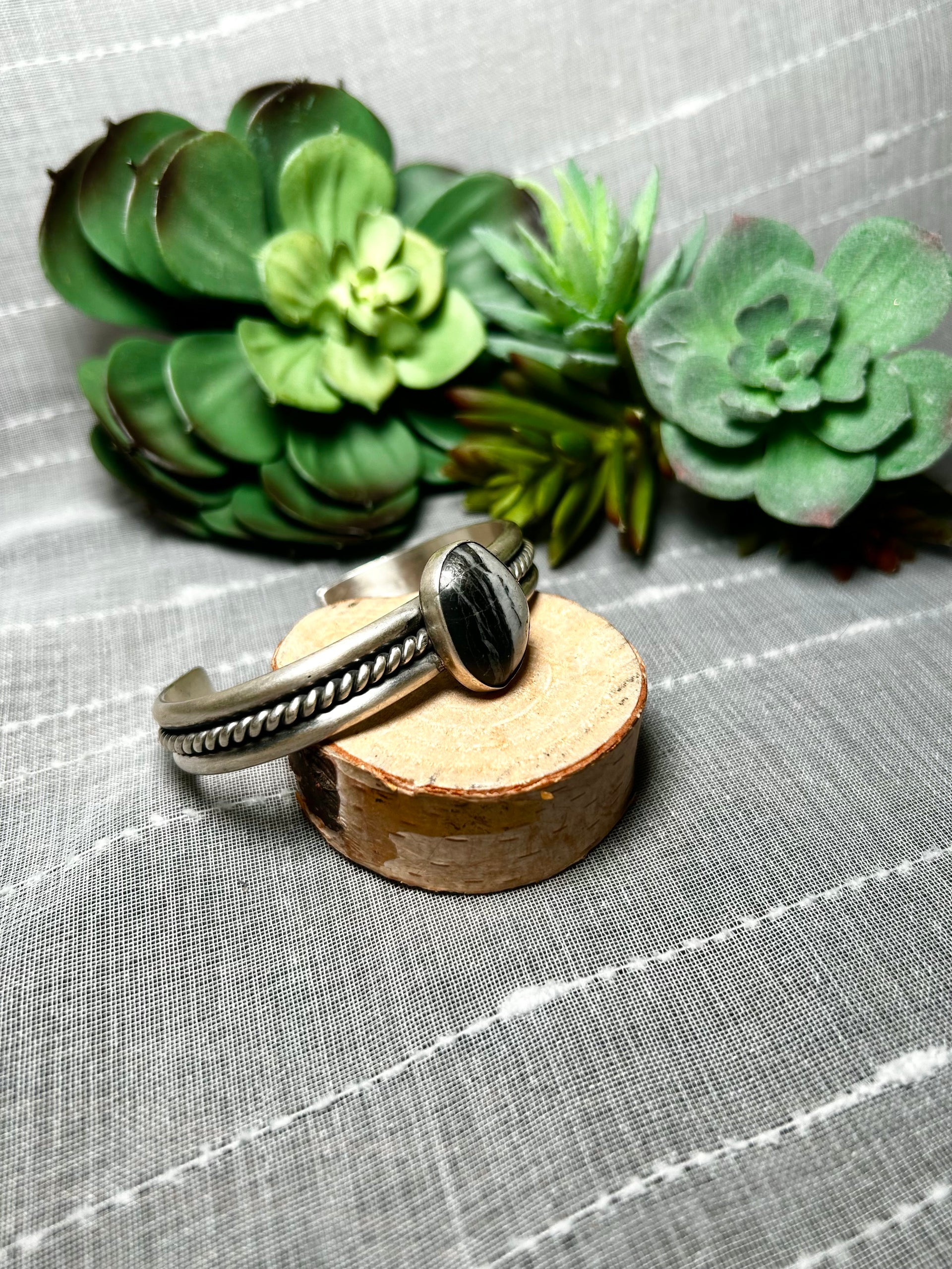 Navajo Made White Buffalo & Sterling Silver Cuff Bracelet