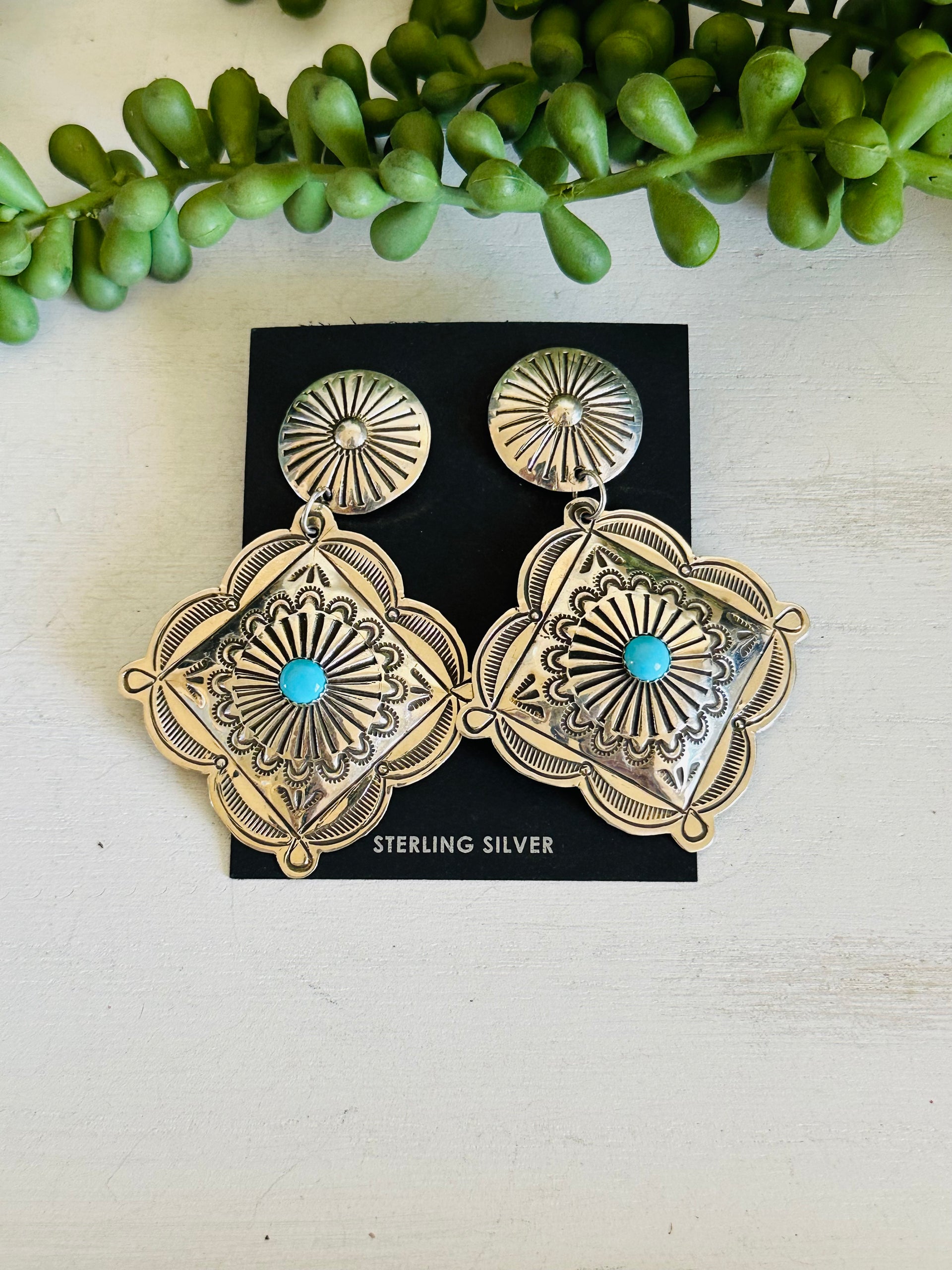 Genevieve Black Kingman Turquoise & Sterling Silver Post Dangle Earrings