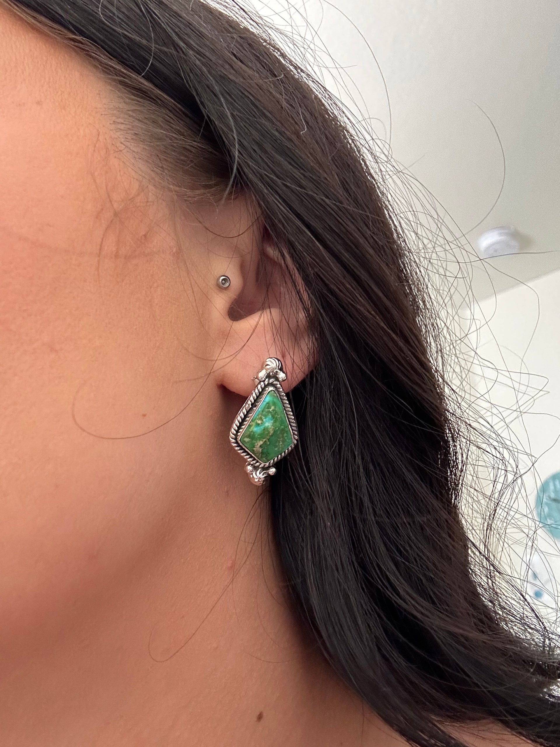 Southwest Handmade Sonoran Gold Turquoise & Sterling Silver Post Earrings