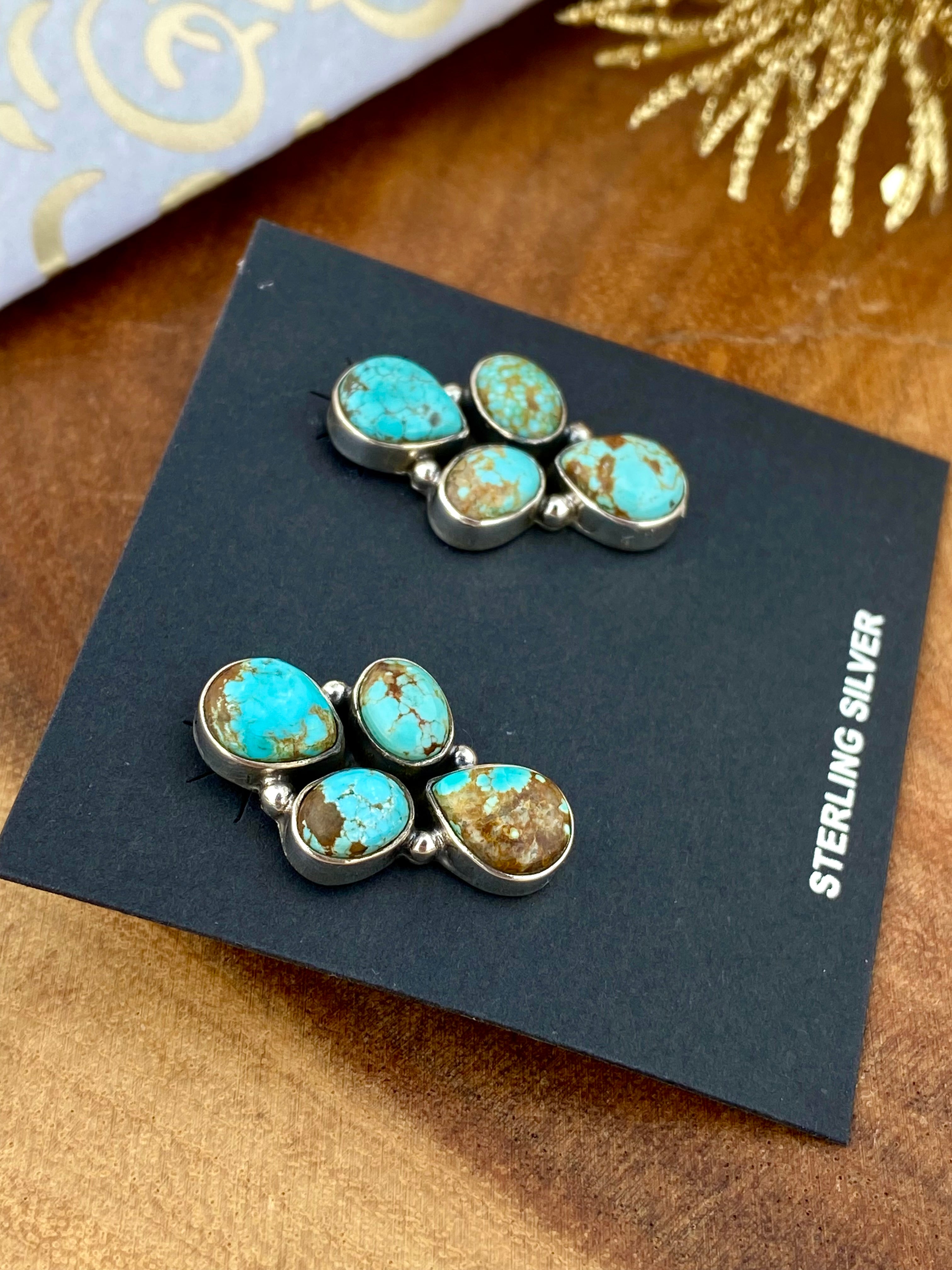 Southwest Handmade #8 Turquoise & Sterling Silver Post Earrings