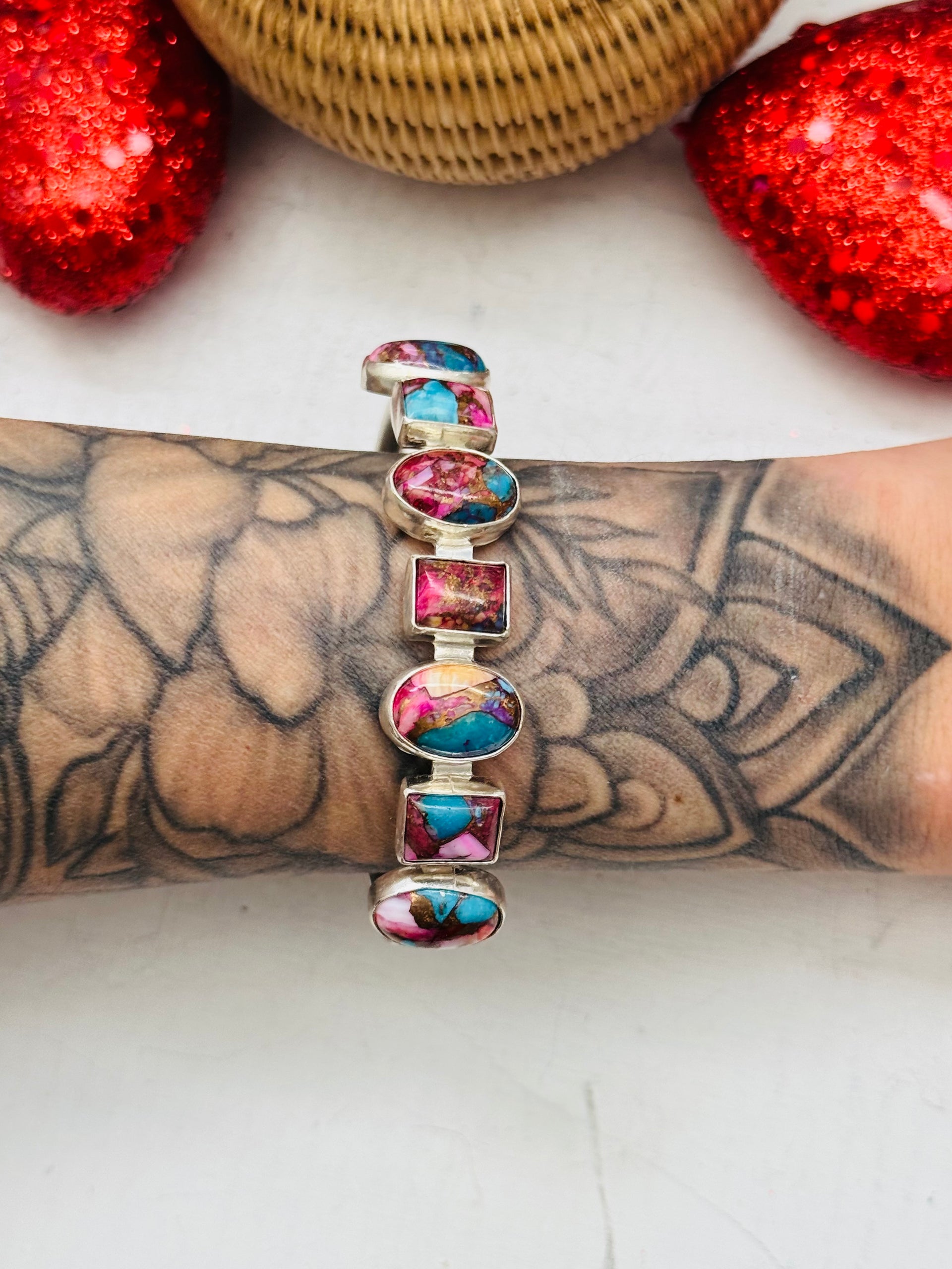 Navajo Made Mohave Turquoise & Sterling Silver Cuff Bracelet