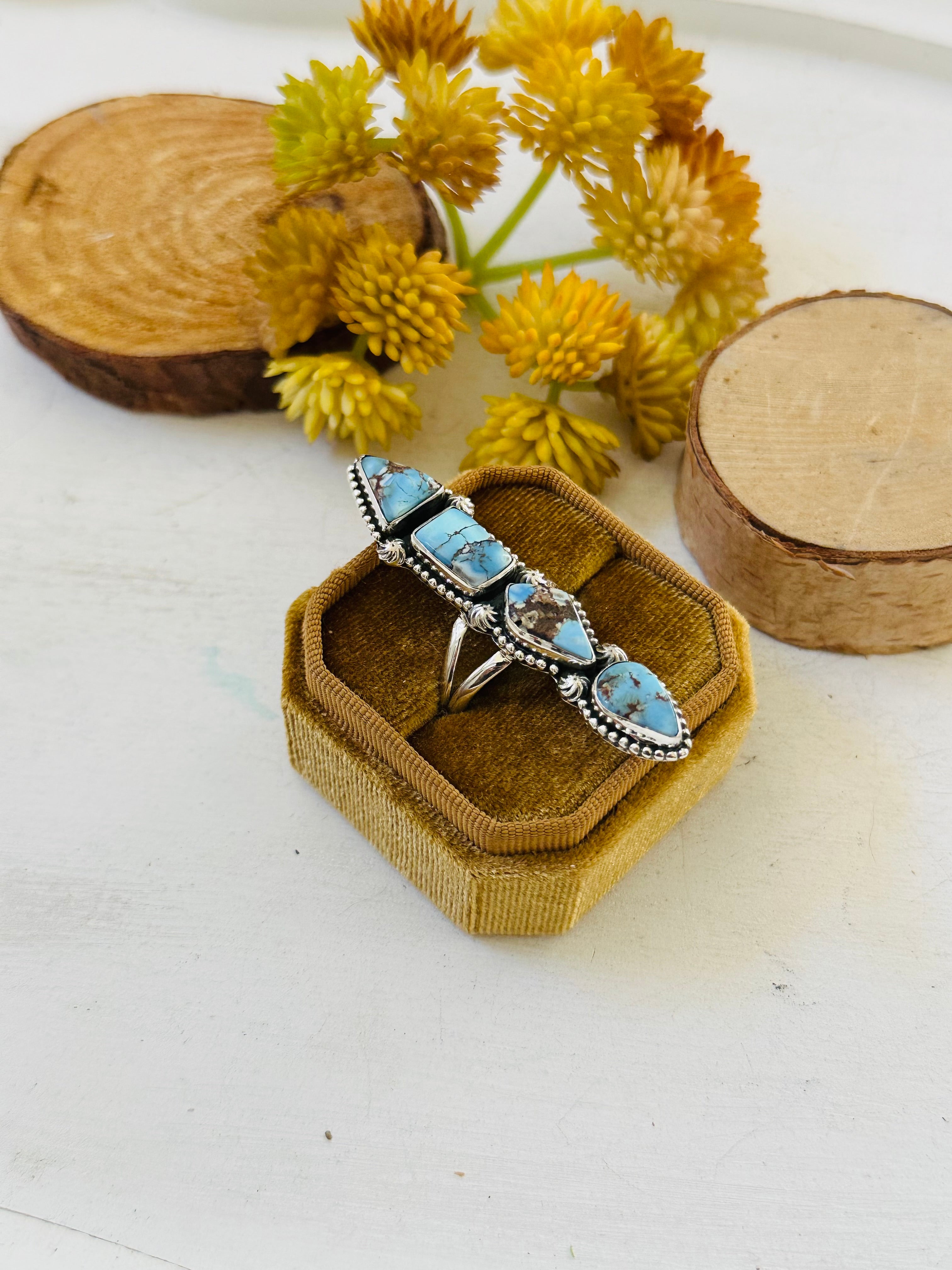 Southwest Handmade Golden Hills Turquoise & Sterling Silver Ring Size 9.75