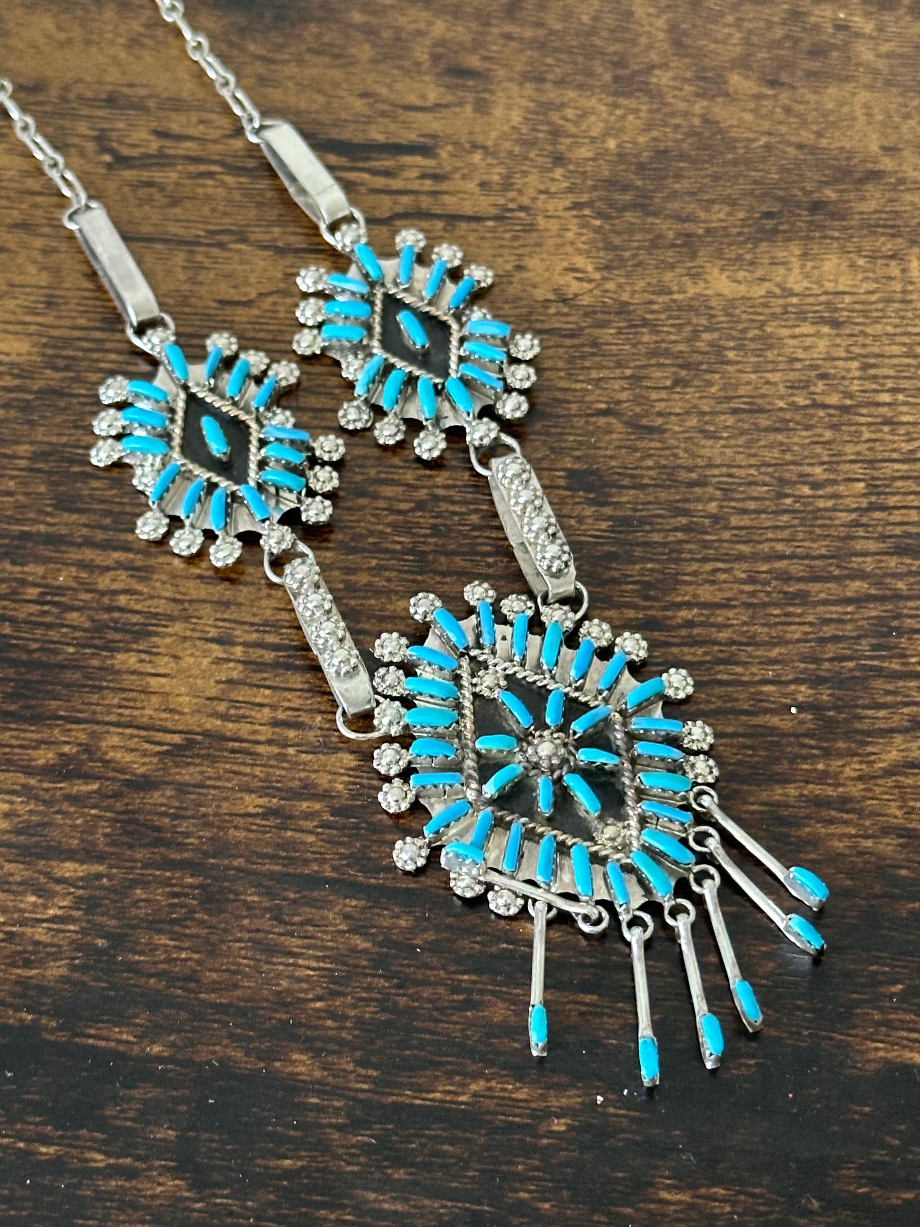 Zuni Made Turquoise & Sterling Silver Needlepoint Necklace Set