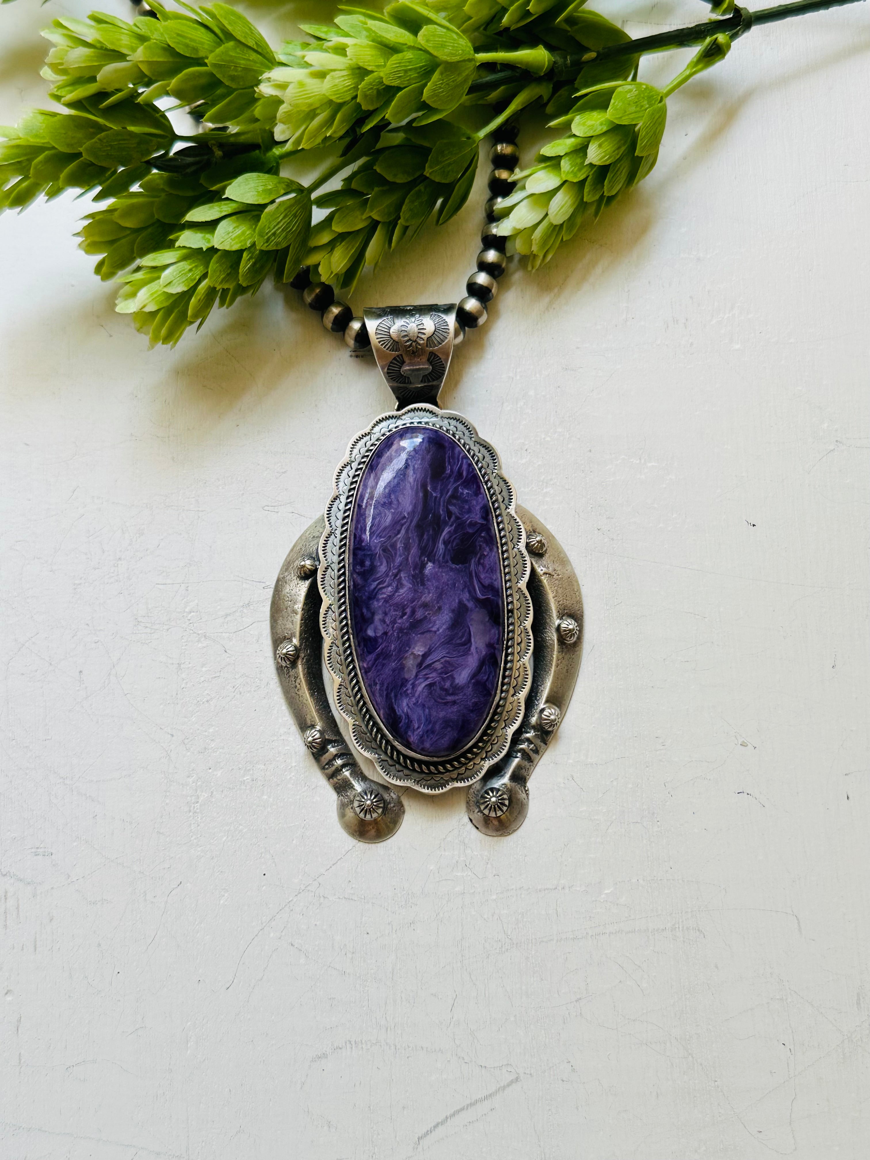 Navajo Made Charoite & Sterling Silver Pendant