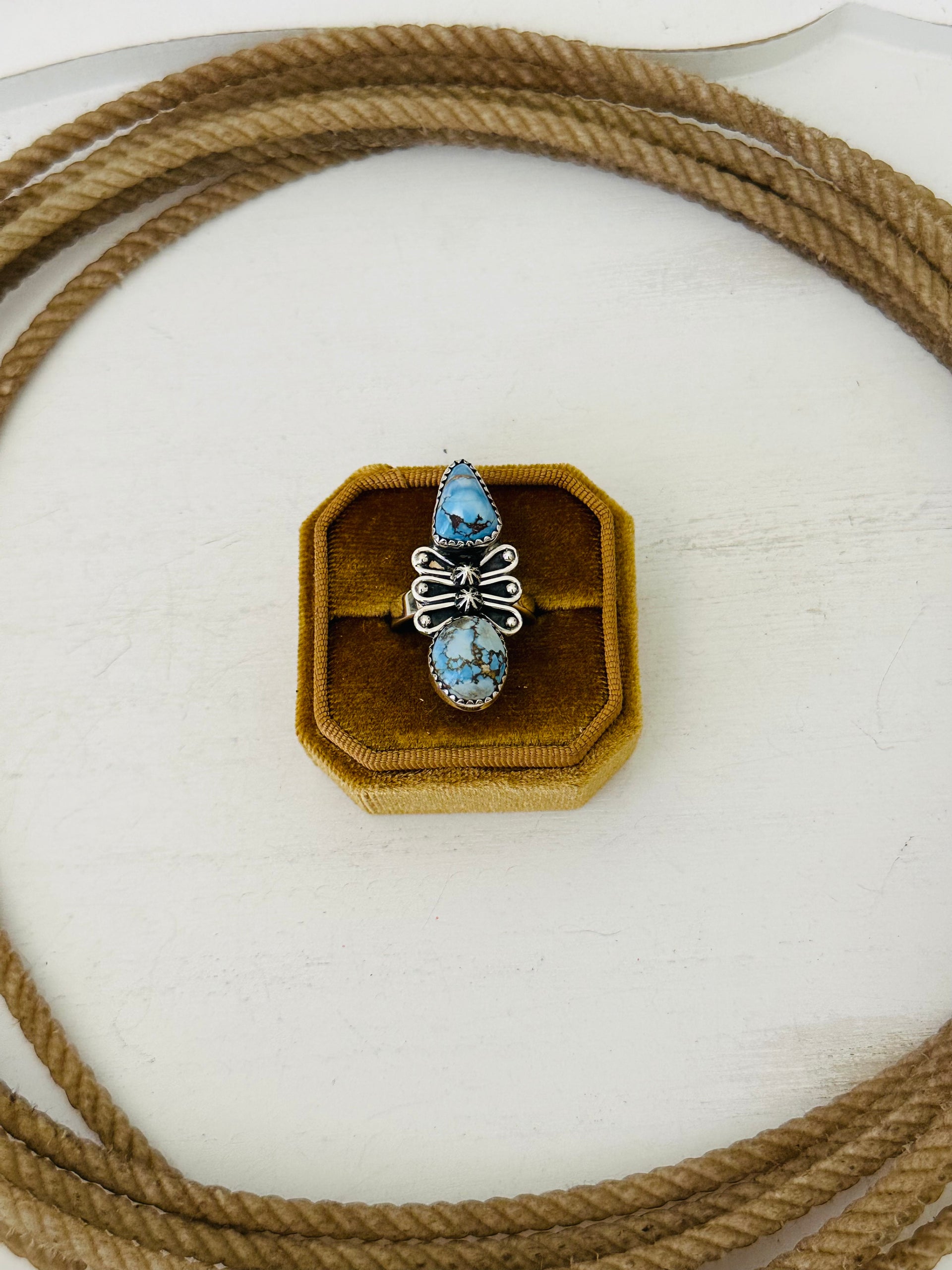 Southwest Handmade Golden Hills Turquoise & Sterling Silver Adjustable Ring