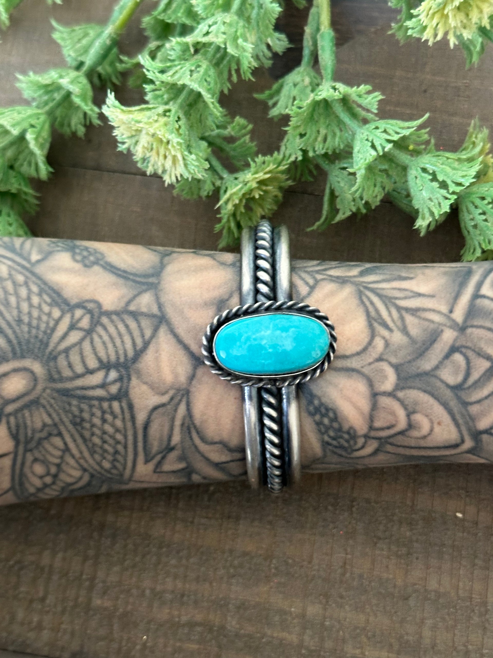 Navajo Made Kingman Turquoise & Sterling Silver Cuff Bracelet