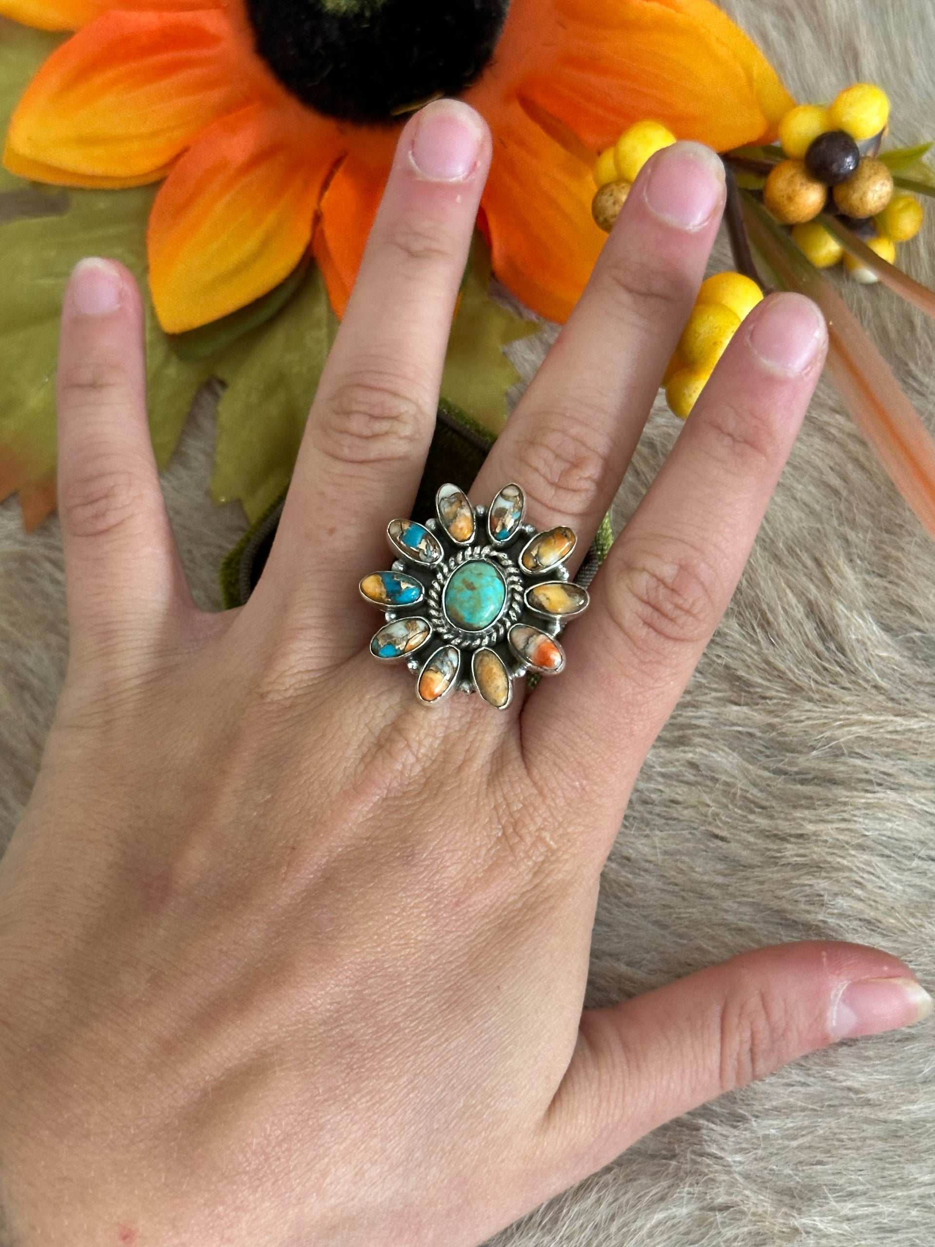Southwest Handmade Multi Stone & Sterling Silver Adjustable Ring