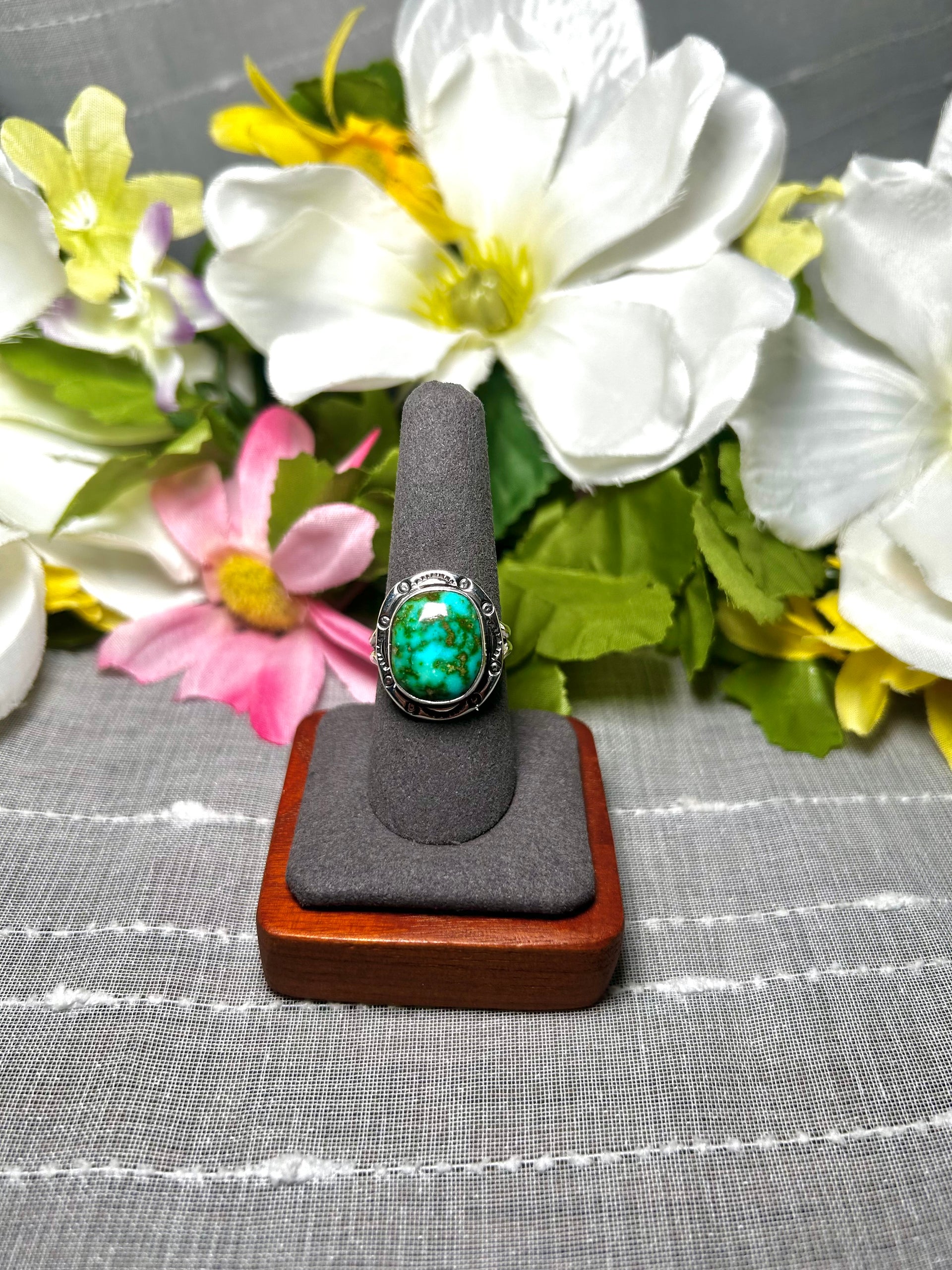 Navajo Made Natural Sonoran Mountain Turquoise & Sterling Silver Ring Size 9.5