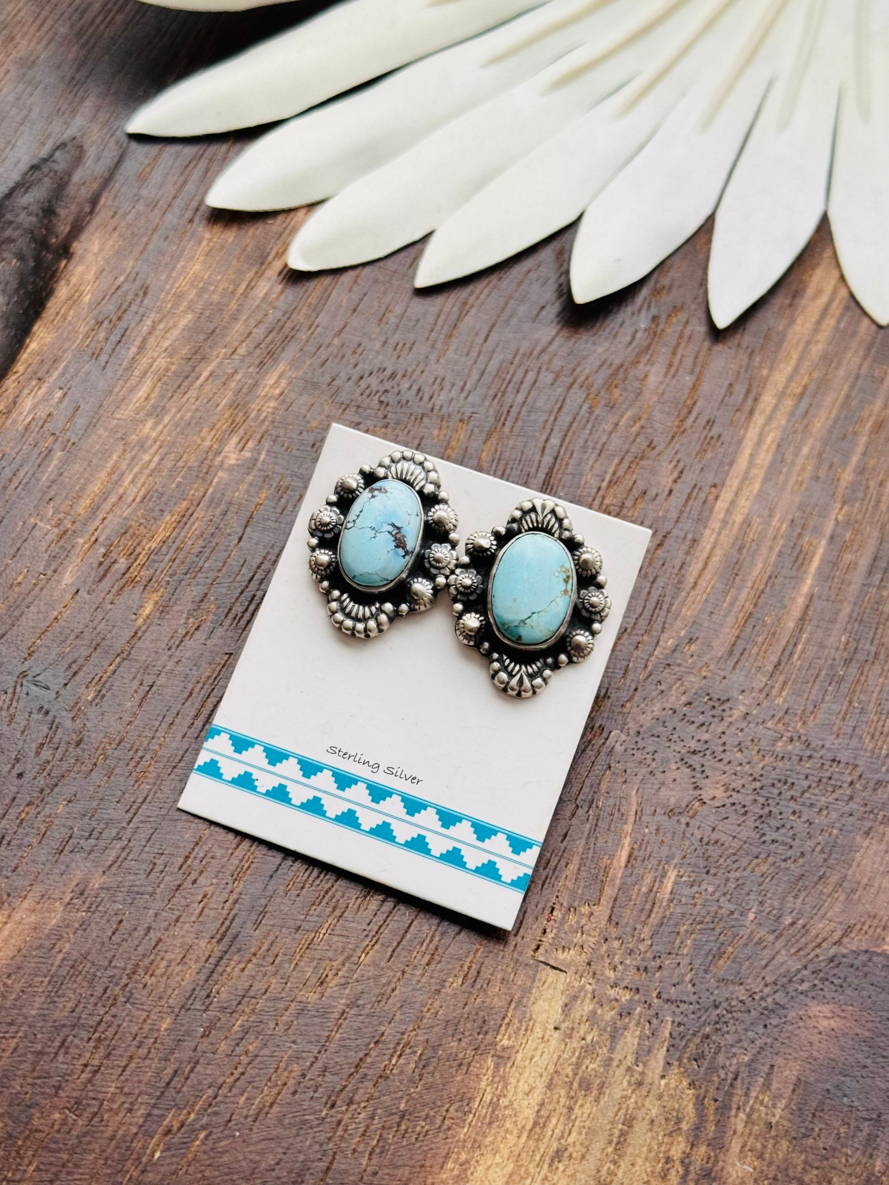 Southwest Handmade Golden Hills Turquoise & Sterling Silver Post Earrings