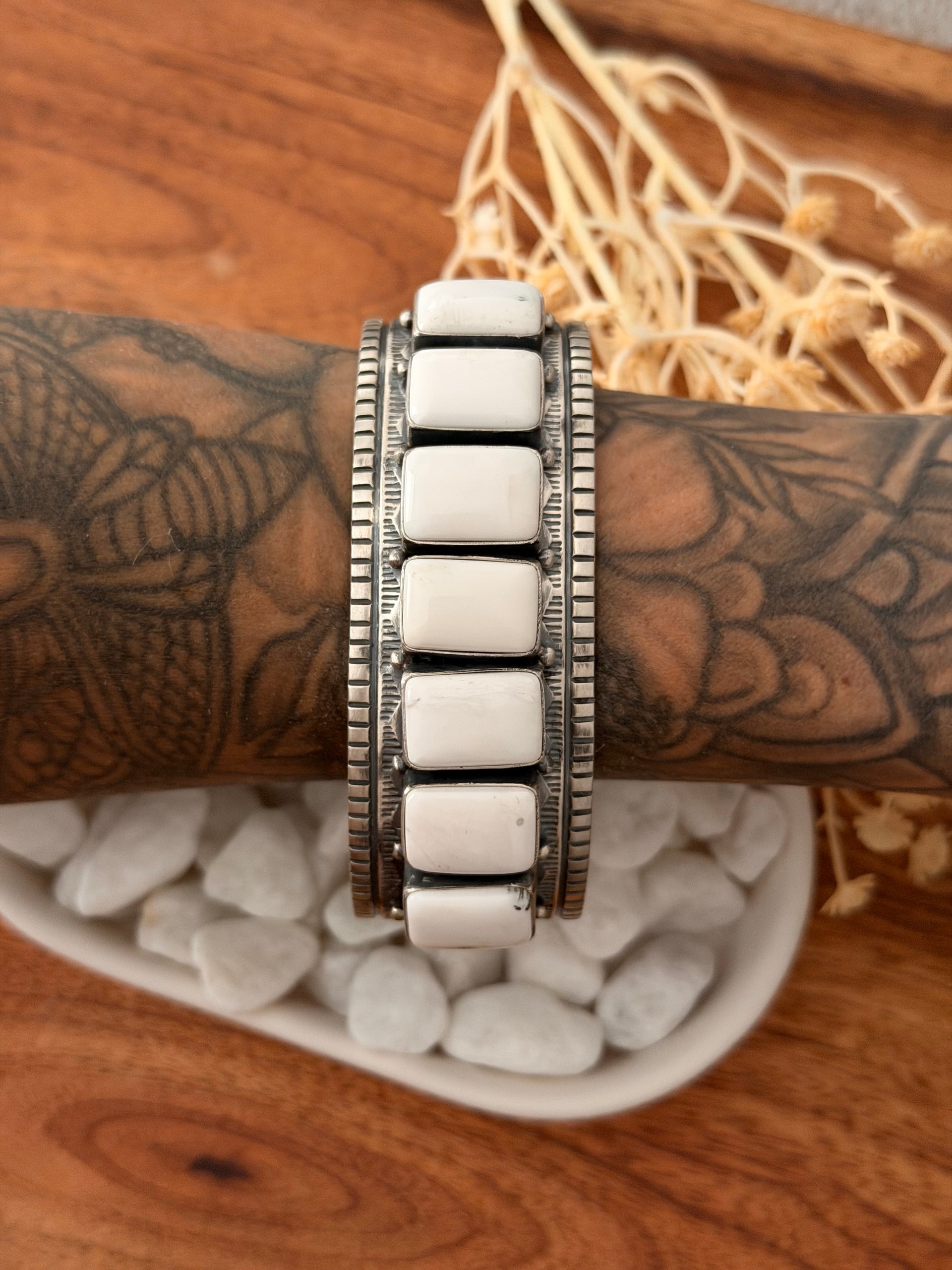 Francis Yazzie White Buffalo & Sterling Silver Cuff Bracelet