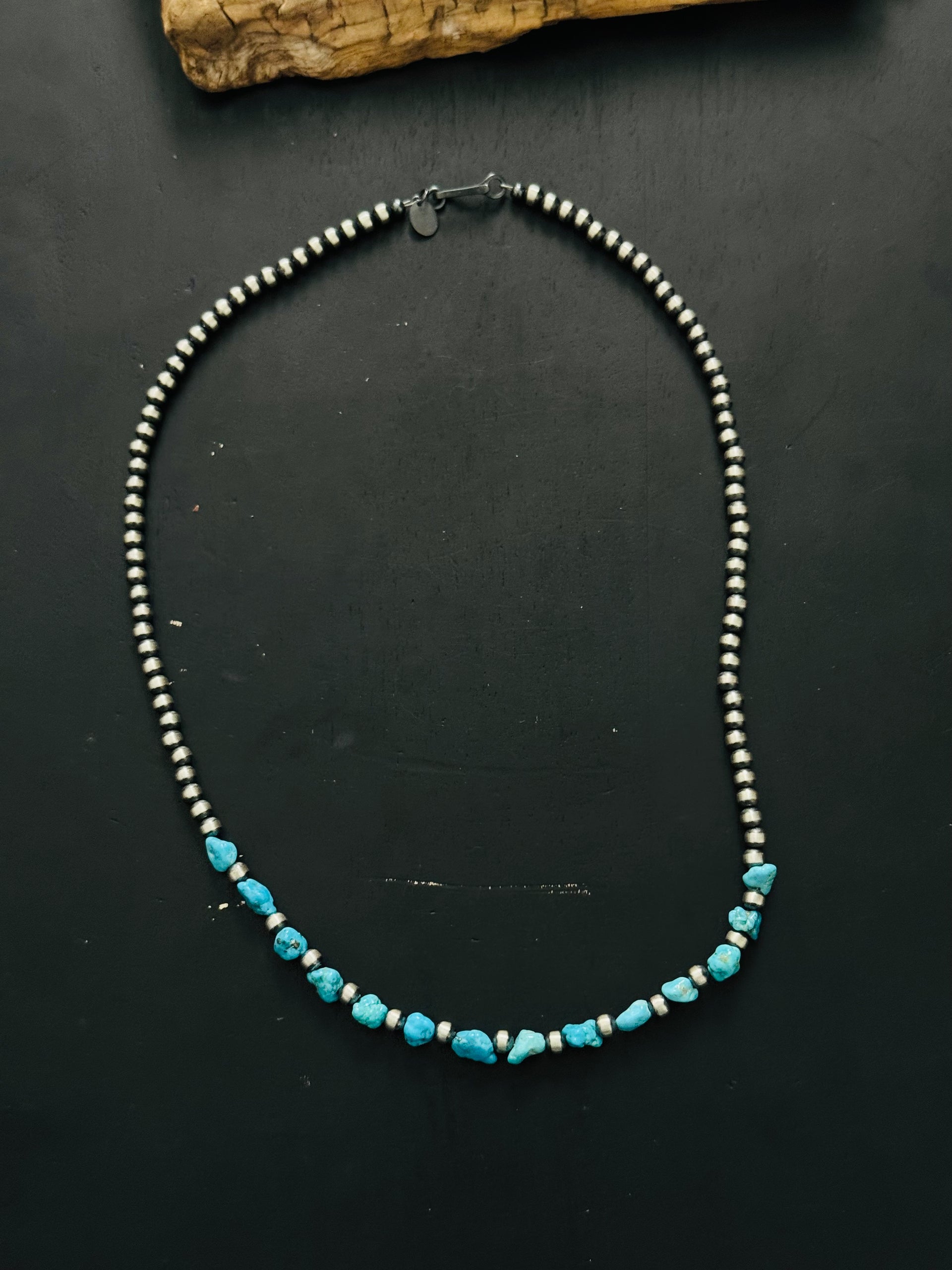 Navajo Strung Kingman Turquoise & Sterling Silver Beaded Pearl Necklace